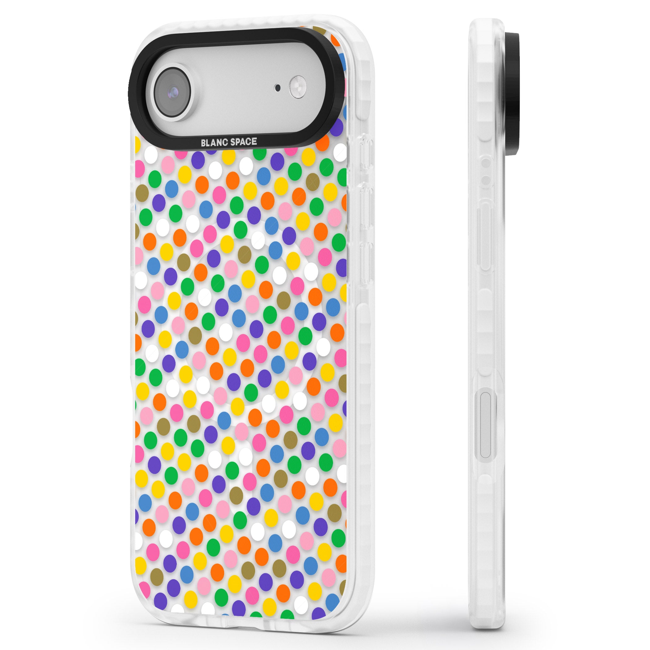 Multicolour Polka Dot Fiesta iPhone 17 Air Impact Pro Clear Phone Case Side Profile
