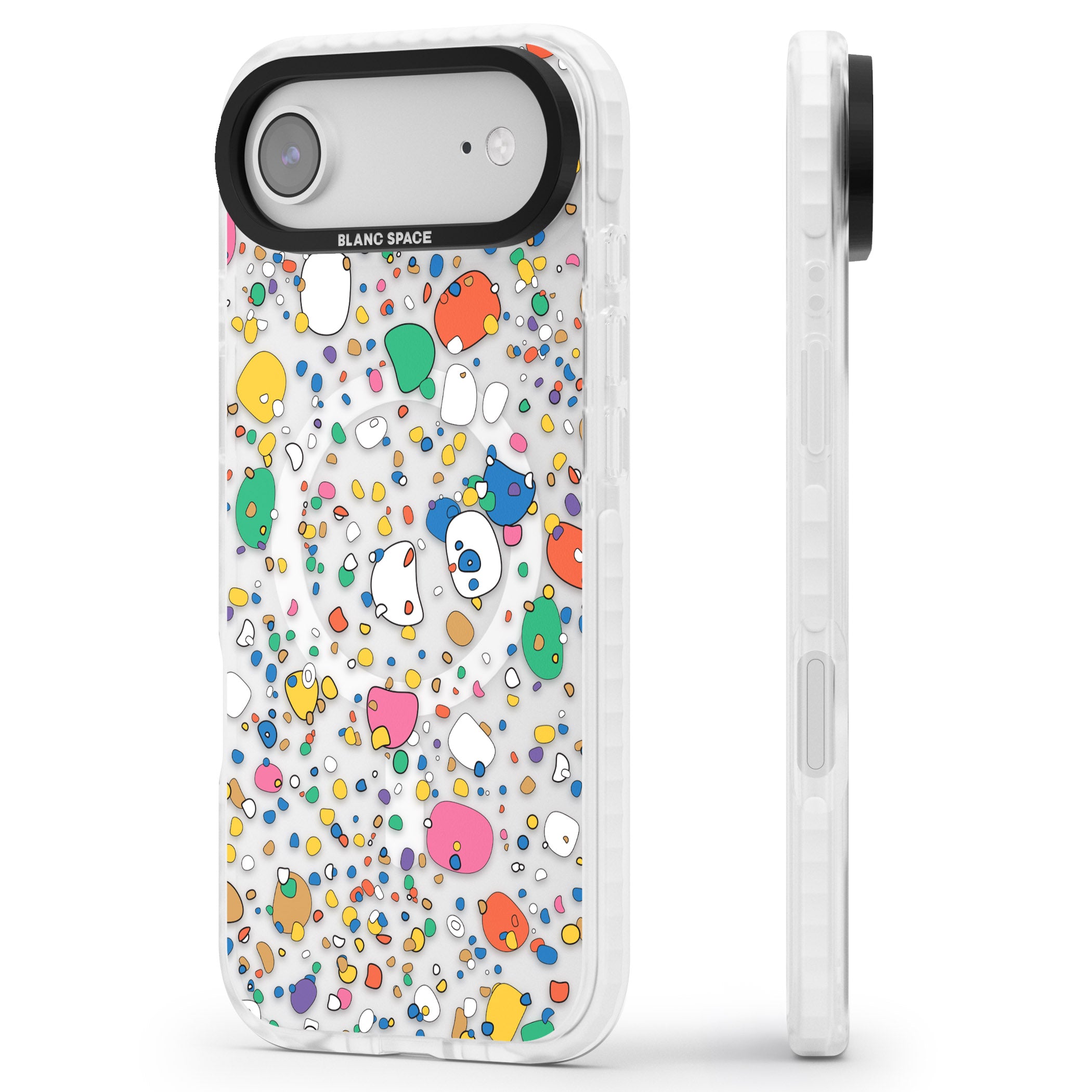 Colourful Confetti Pebbles iPhone 17 Air Impact Pro Clear Phone Case Side Profile