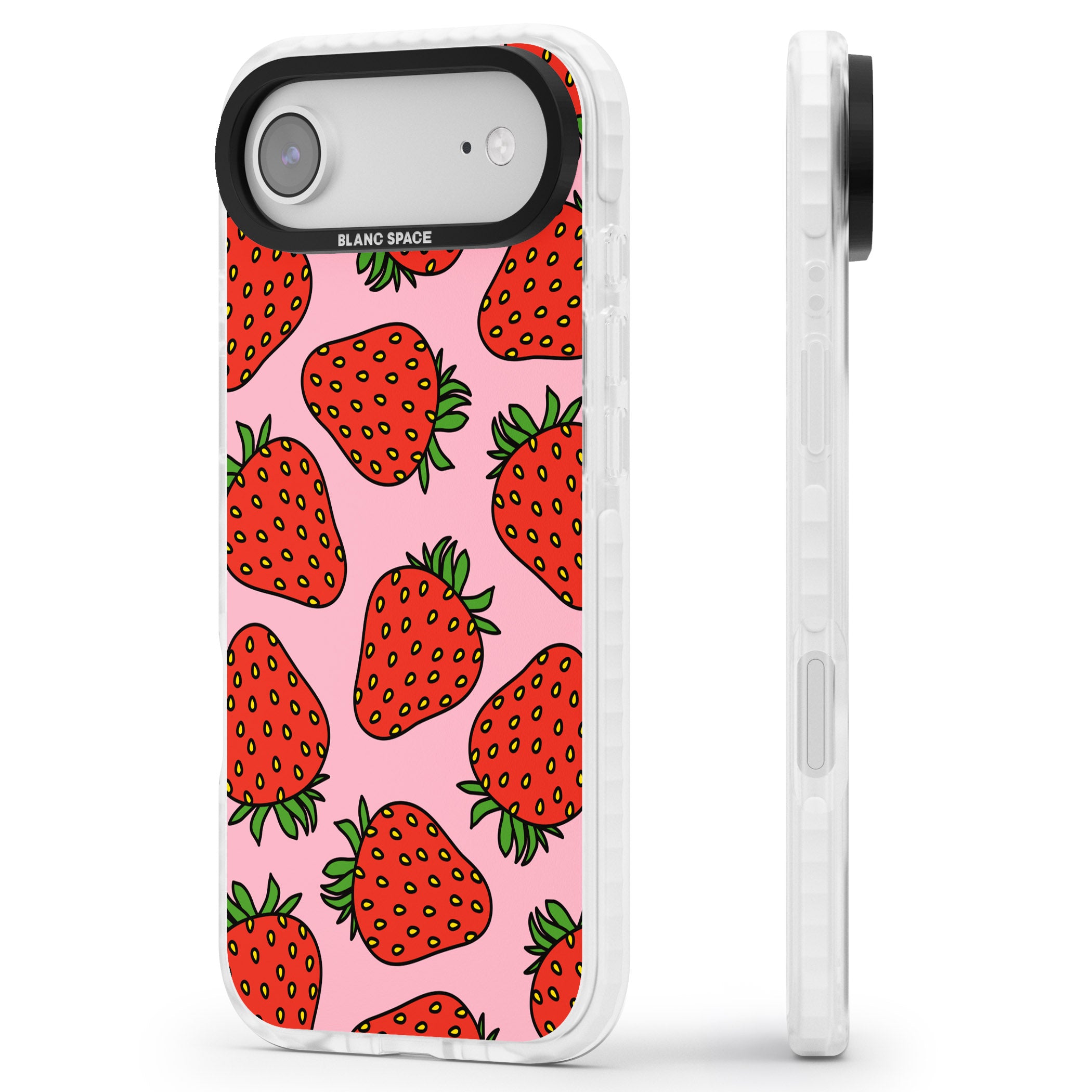 Strawberry Pattern (Pink) iPhone 17 Air Impact Pro Clear Phone Case Side Profile