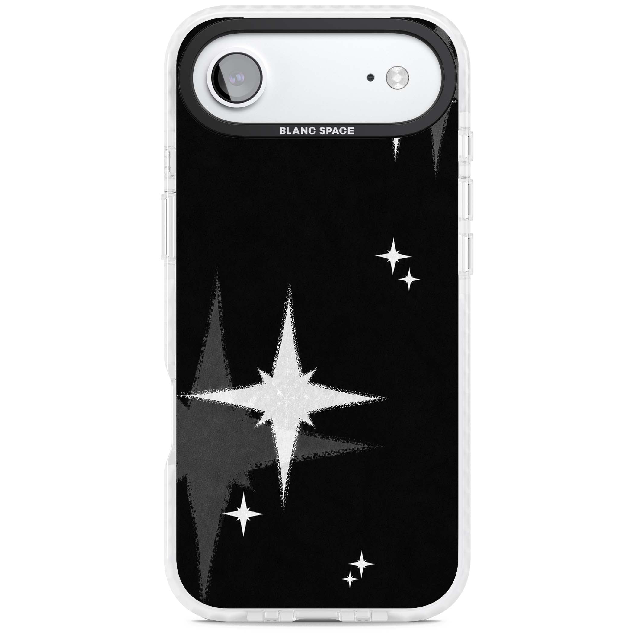 Black Sparkle celestial iPhone case featuring white sparkle stars on a black night sky background | Impact Magsafe case for iPhone Air