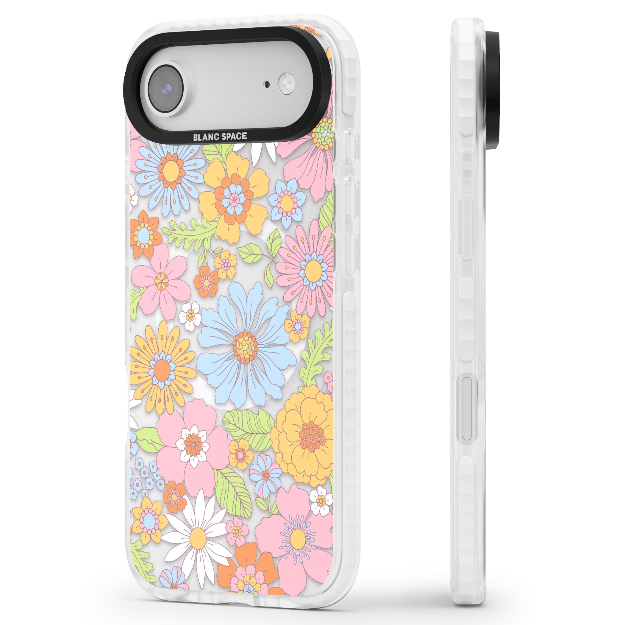 Pastel Flower Pattern iPhone 17 Air Impact Pro Clear Phone Case Side Profile