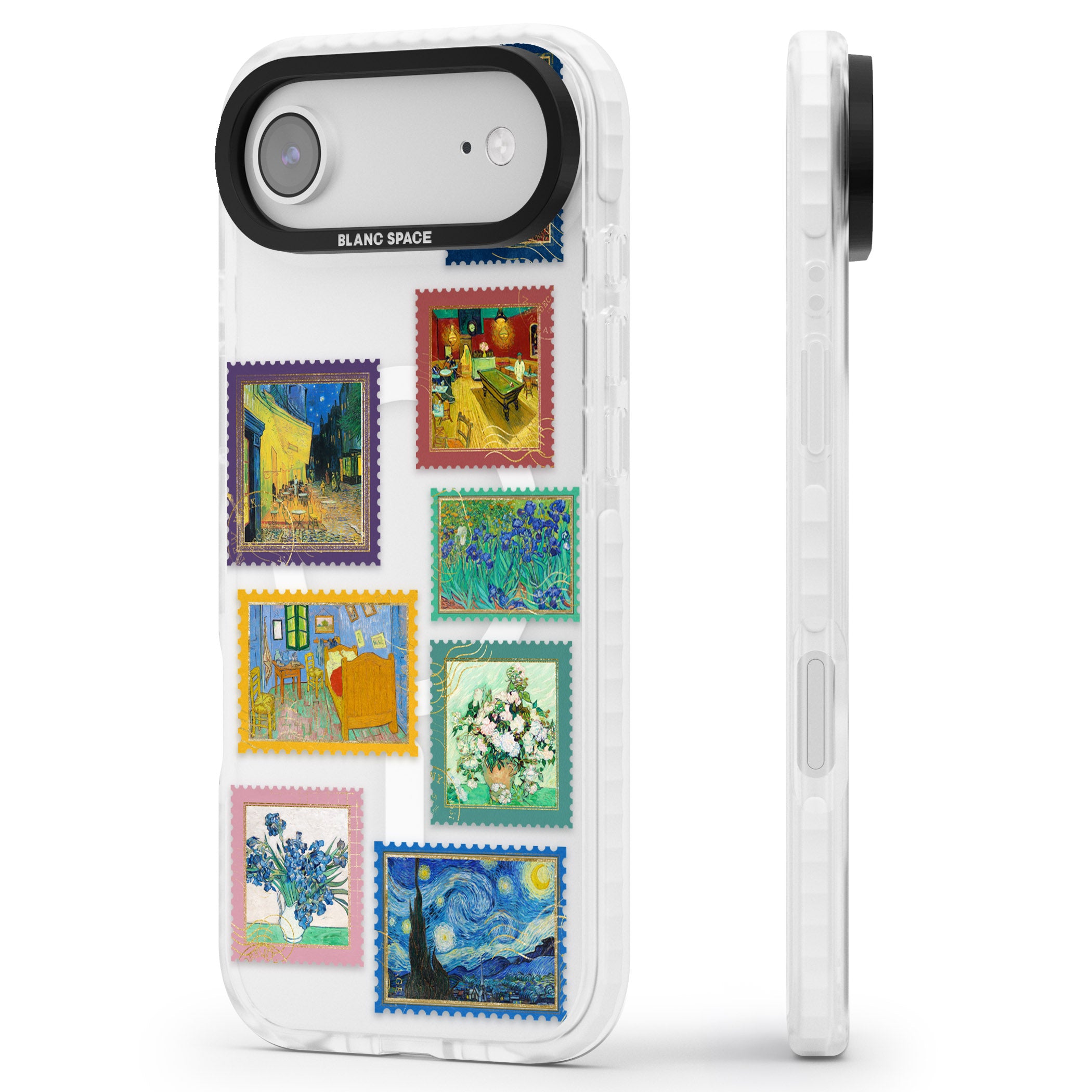 Colourful Vintage Art Stamps iPhone 17 Air Impact Pro Clear Phone Case Side Profile