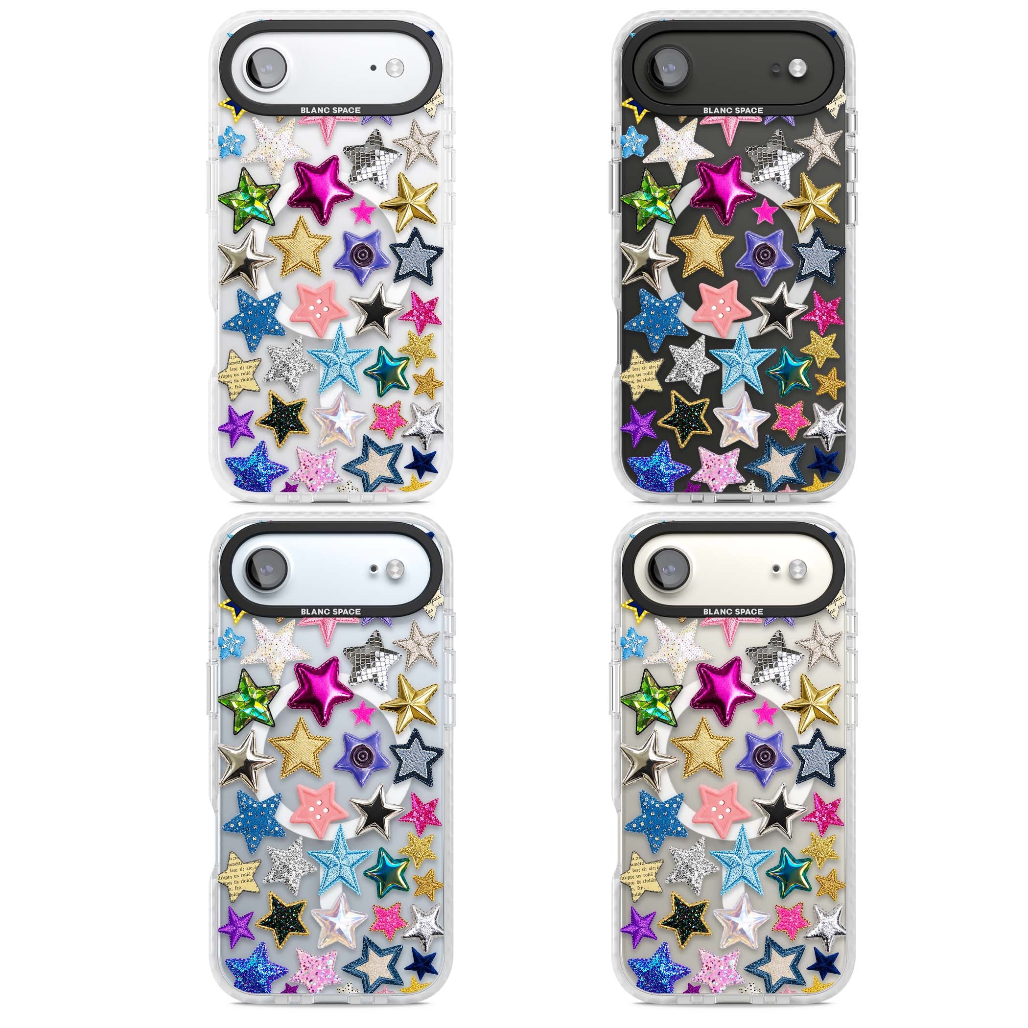 Crafty Star Mix Y2K iPhone case featuring embroidered, sequinned and glitter star patches in rainbow colours | Impact Magsafe case for iPhone Air