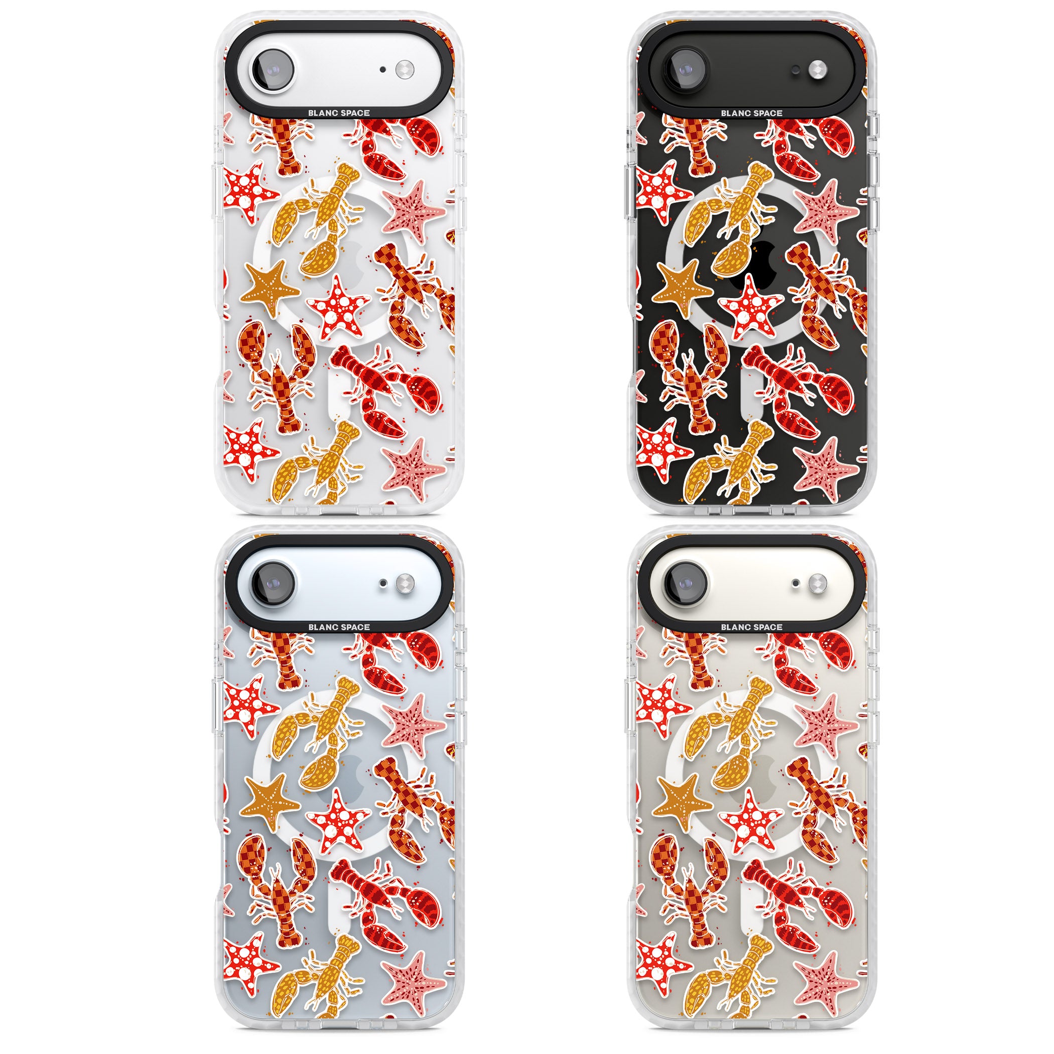 Lobster & Starfish Coastal Pattern iPhone 17 Air Impact Pro Clear Phone Case APT Impact Protection