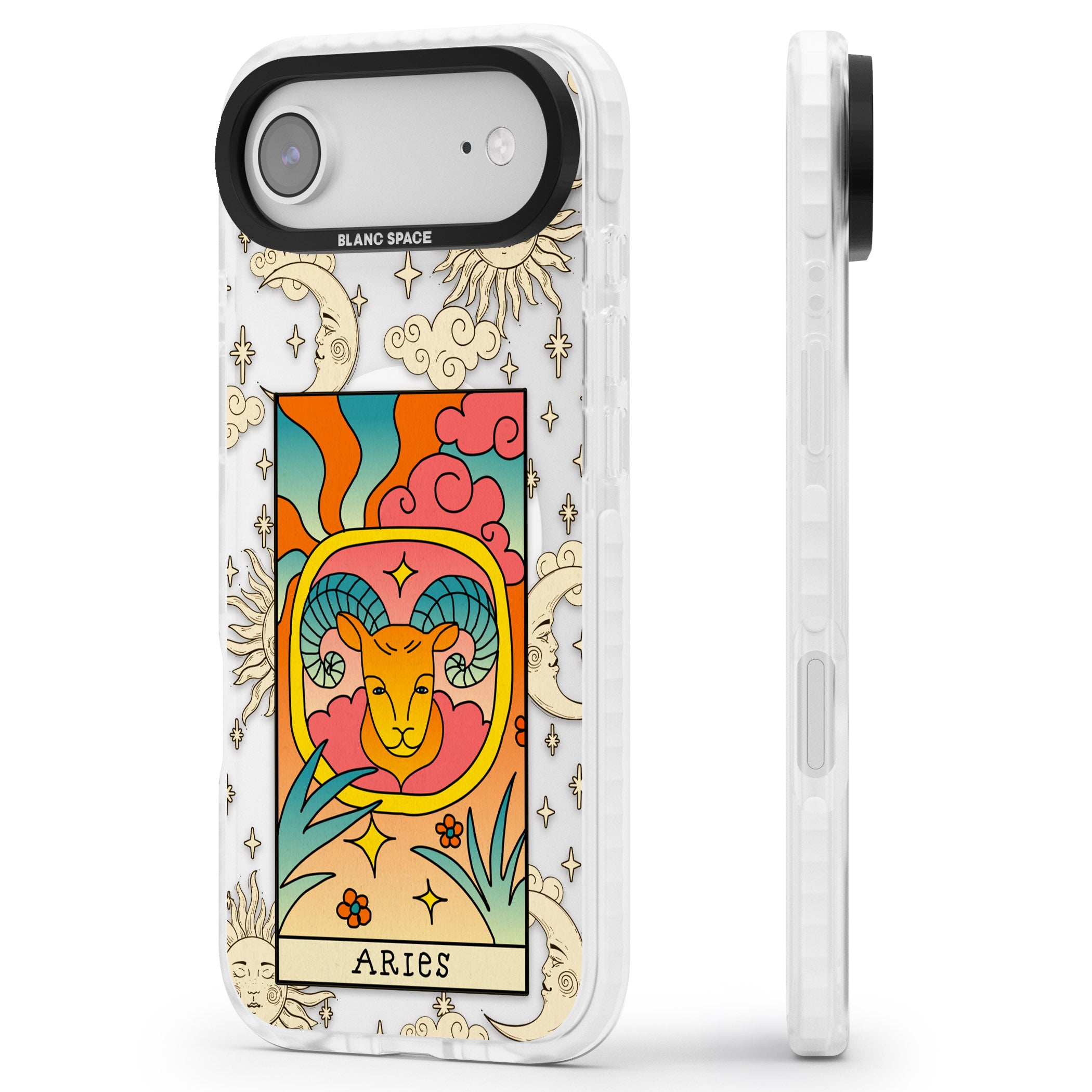 Celestial Zodiac Aries iPhone 17 Air Impact Pro Clear Phone Case Side Profile