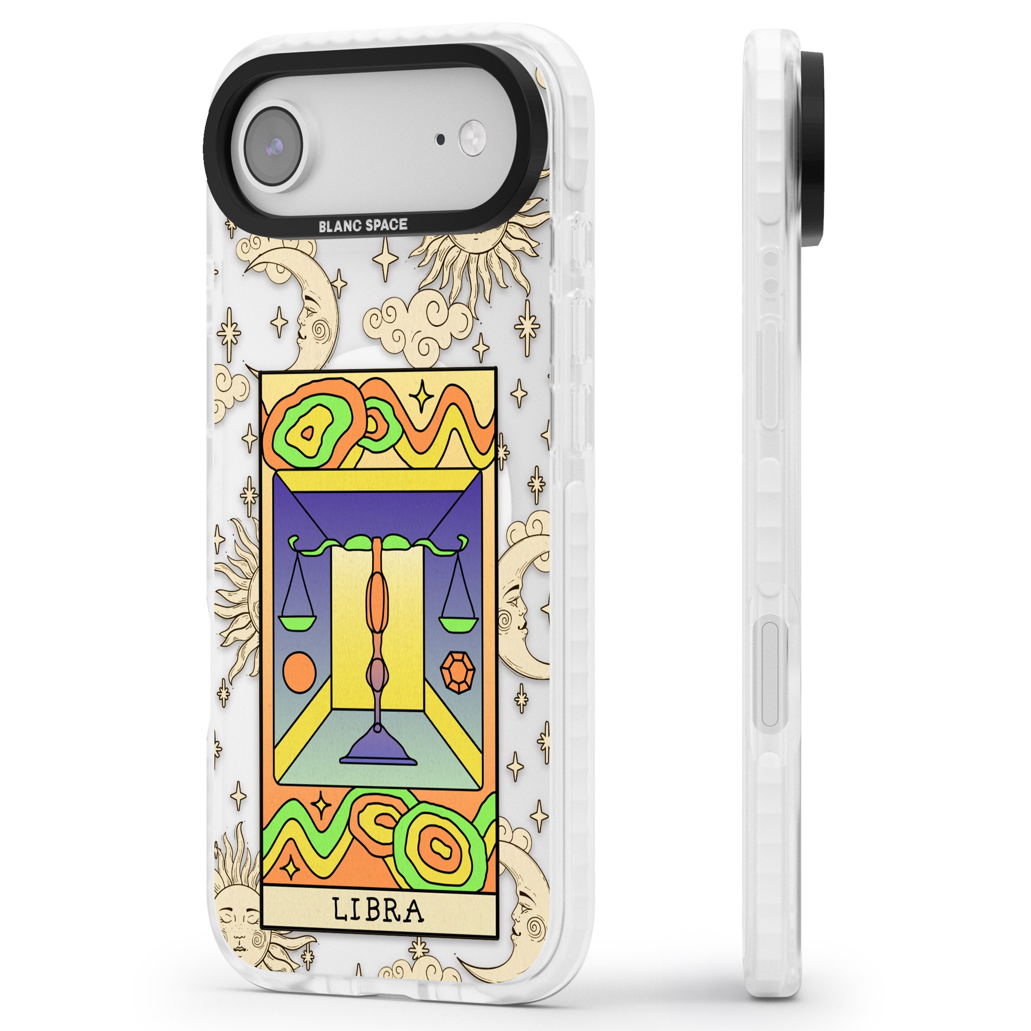 Celestial Zodiac Libra iPhone 17 Air Impact Pro Clear Phone Case Side Profile
