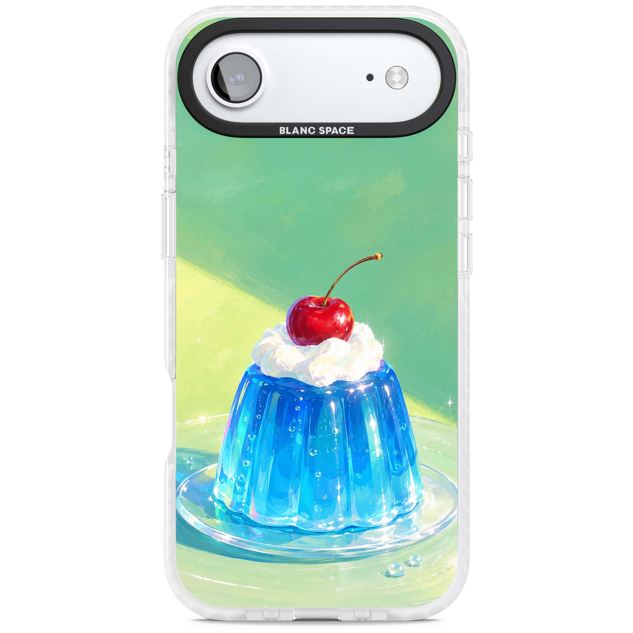 Cherry Jelly kawaii dessert iPhone case featuring blue jelly pudding, whipped cream and a red cherry | Impact Magsafe case for iPhone Air