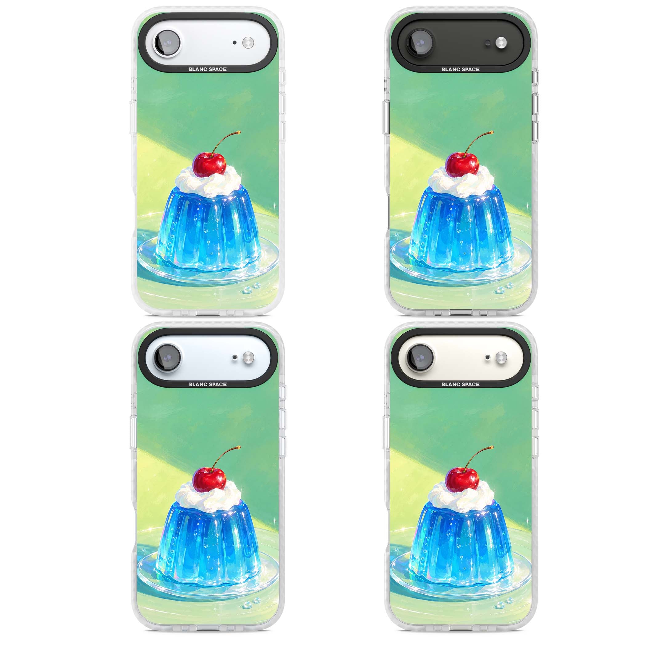 Cherry Jelly kawaii dessert iPhone case featuring blue jelly pudding, whipped cream and a red cherry | Impact Magsafe case for iPhone Air