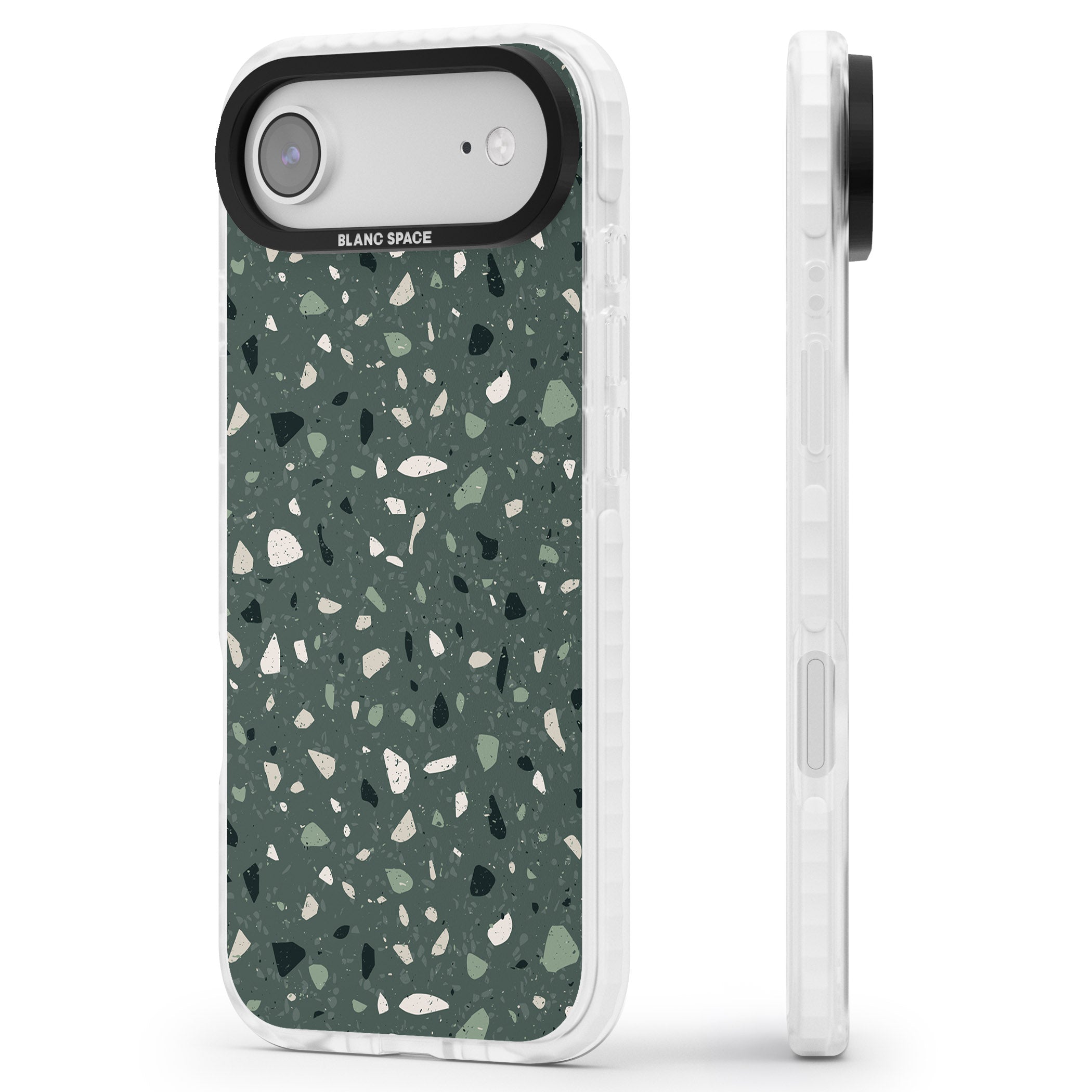 Green & Cream Terrazzo Pattern iPhone 17 Air Impact Pro Clear Phone Case Side Profile