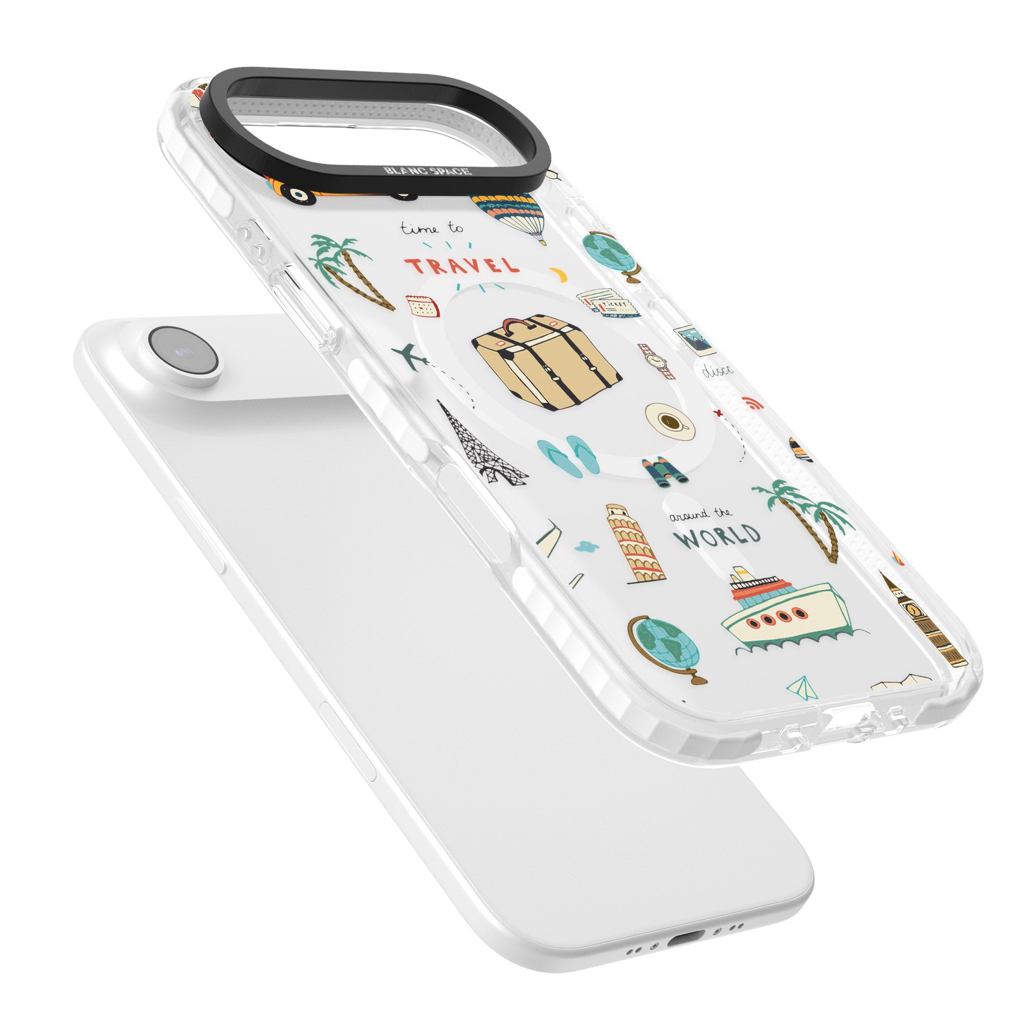 Cute Travel Pattern Transparent iPhone 17 Air Impact Pro Clear Phone Case Colours