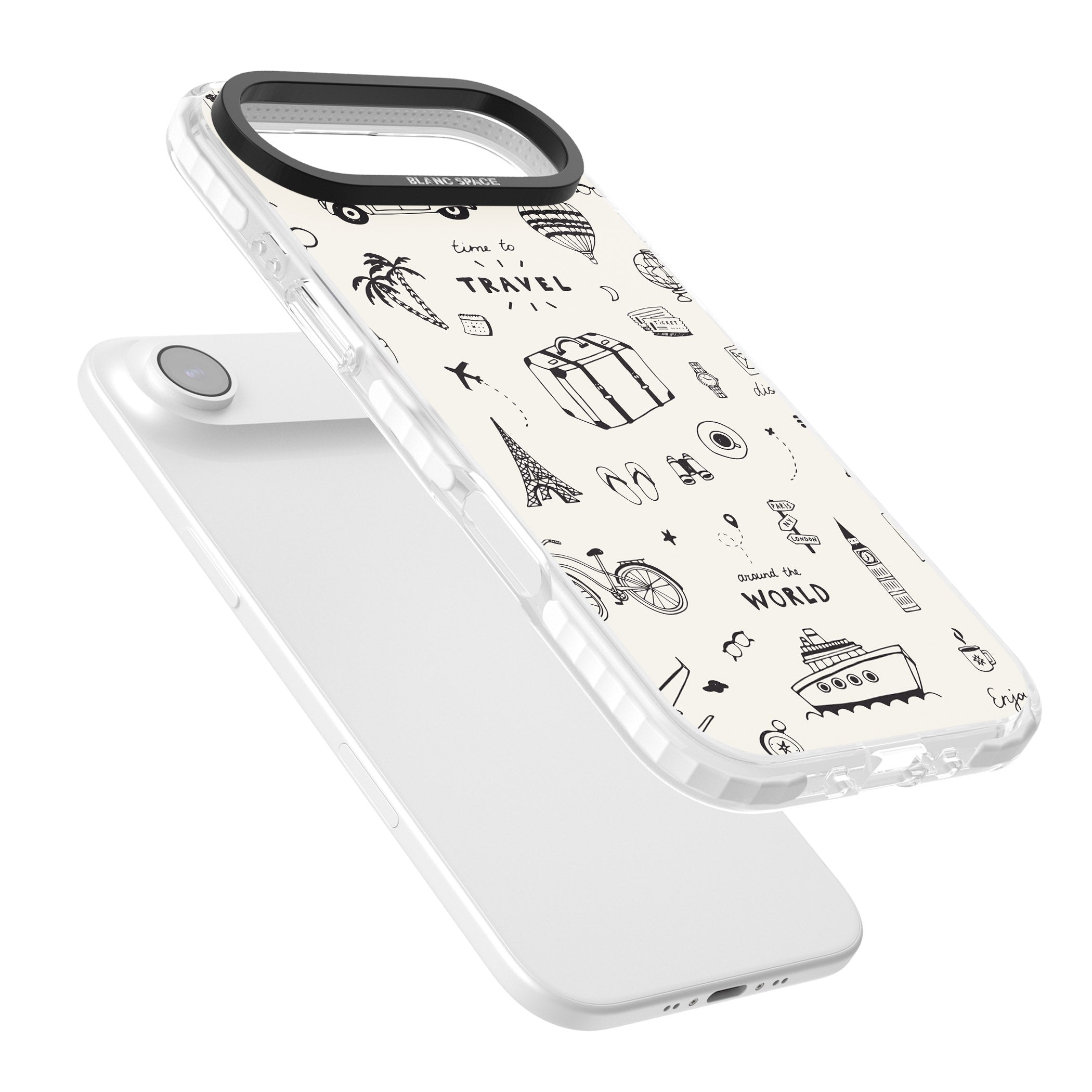 Cute Travel Pattern, White On iPhone 17 Air Impact Pro Clear Phone Case Colours