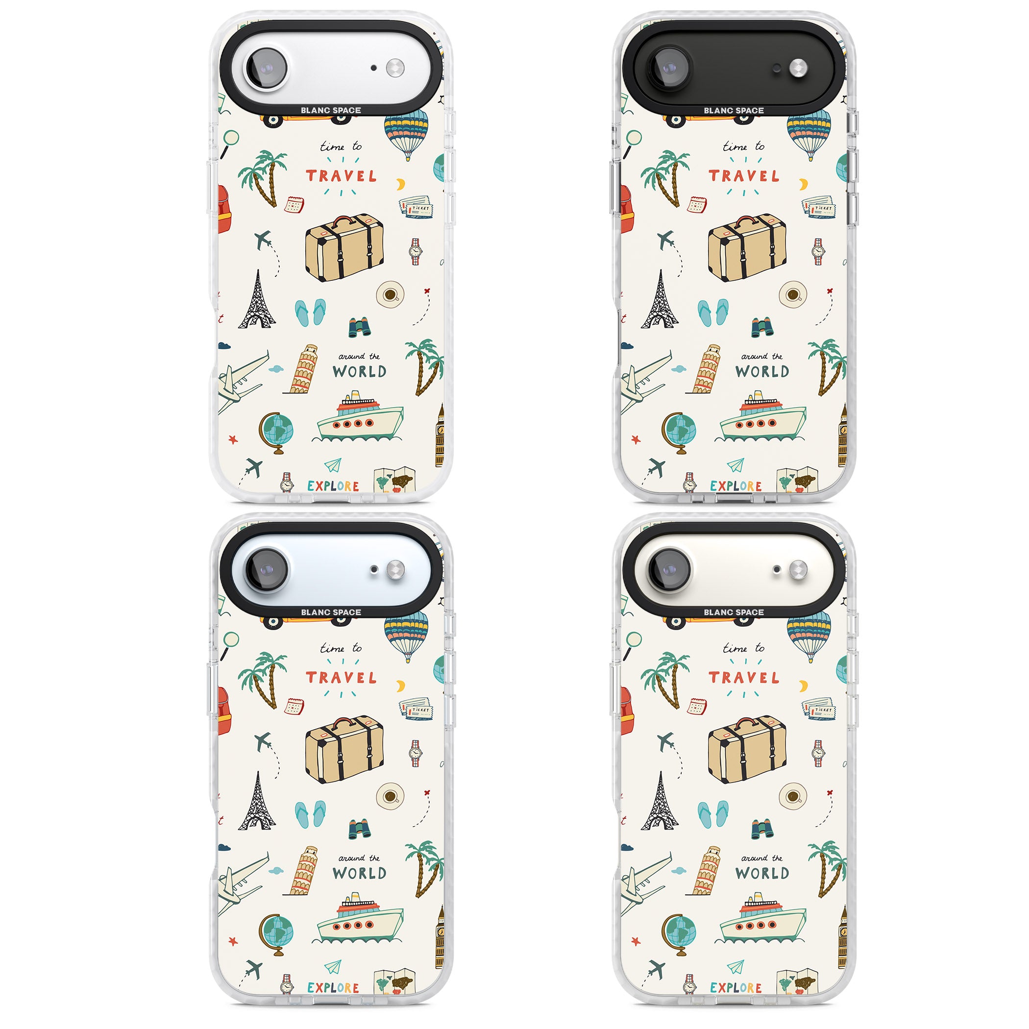 Cute Travel Pattern Cream iPhone 17 Air Impact Pro Clear Phone Case APT Impact Protection