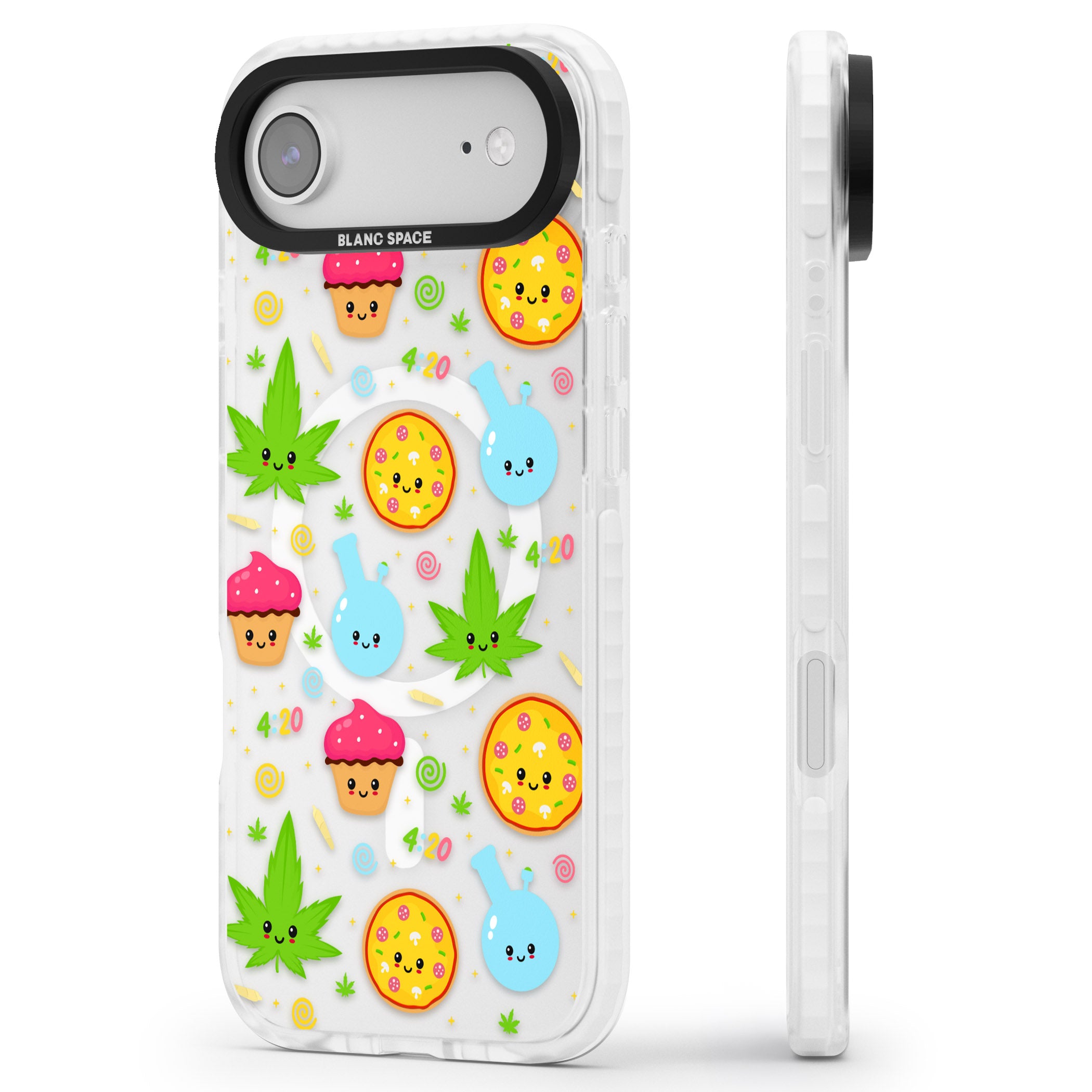 Kawaii Weed Pattern iPhone 17 Air Impact Pro Clear Phone Case Side Profile