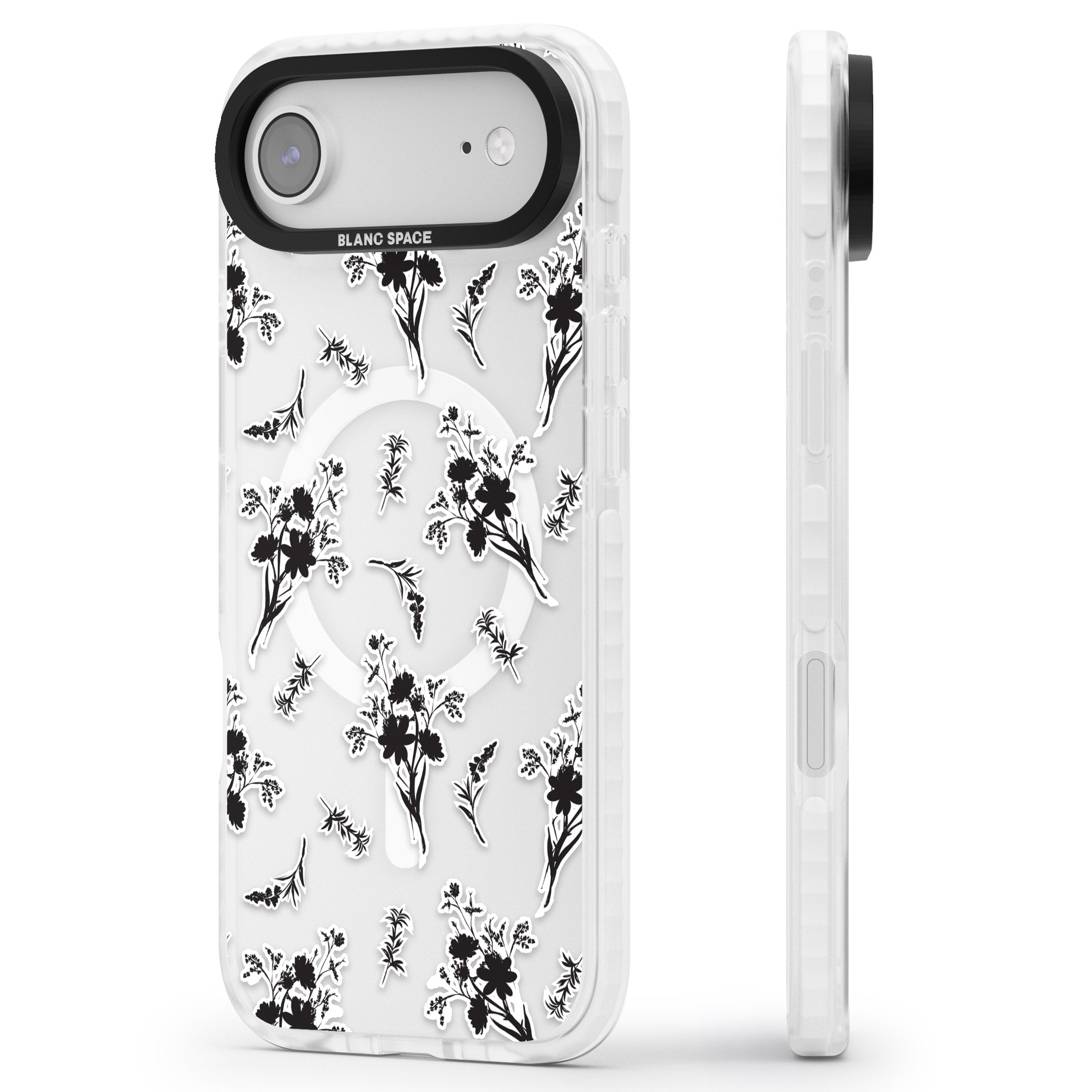Black Sticker Wildflowers iPhone 17 Air Impact Pro Clear Phone Case Side Profile