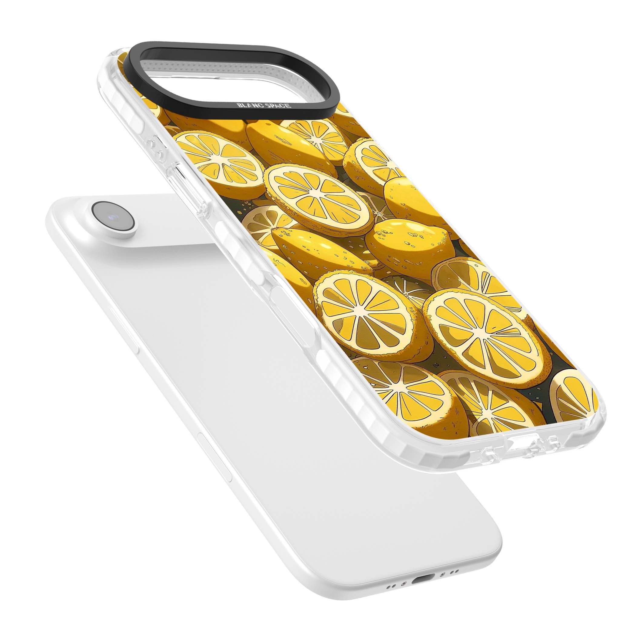 Zesty coastal iPhone case featuring illustrated Mediterranean lemons and citrus slices in golden yellow | Impact Magsafe case for iPhone Air