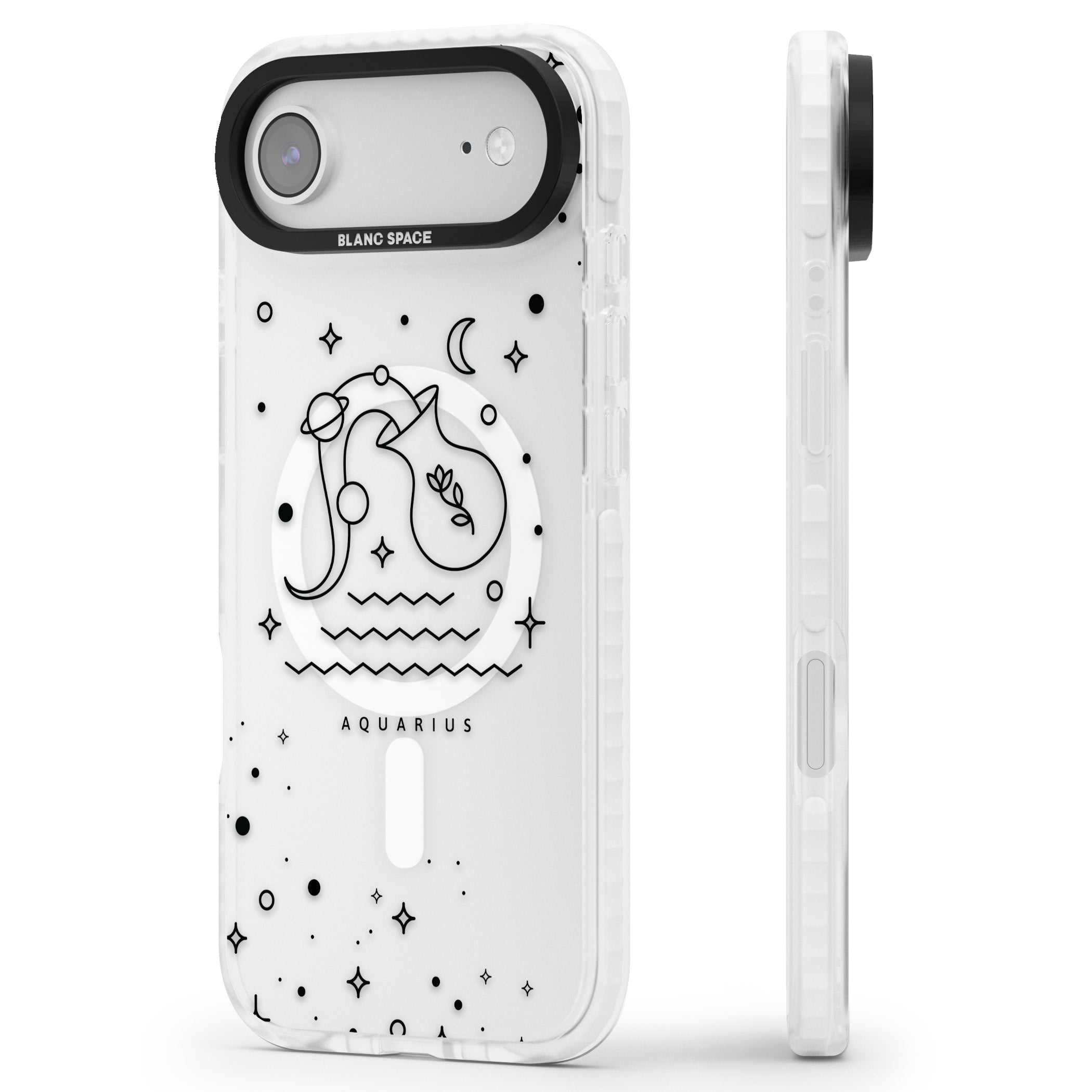 Aquarius Zodiac Symbol iPhone 17 Air Impact Pro Clear Phone Case Side Profile