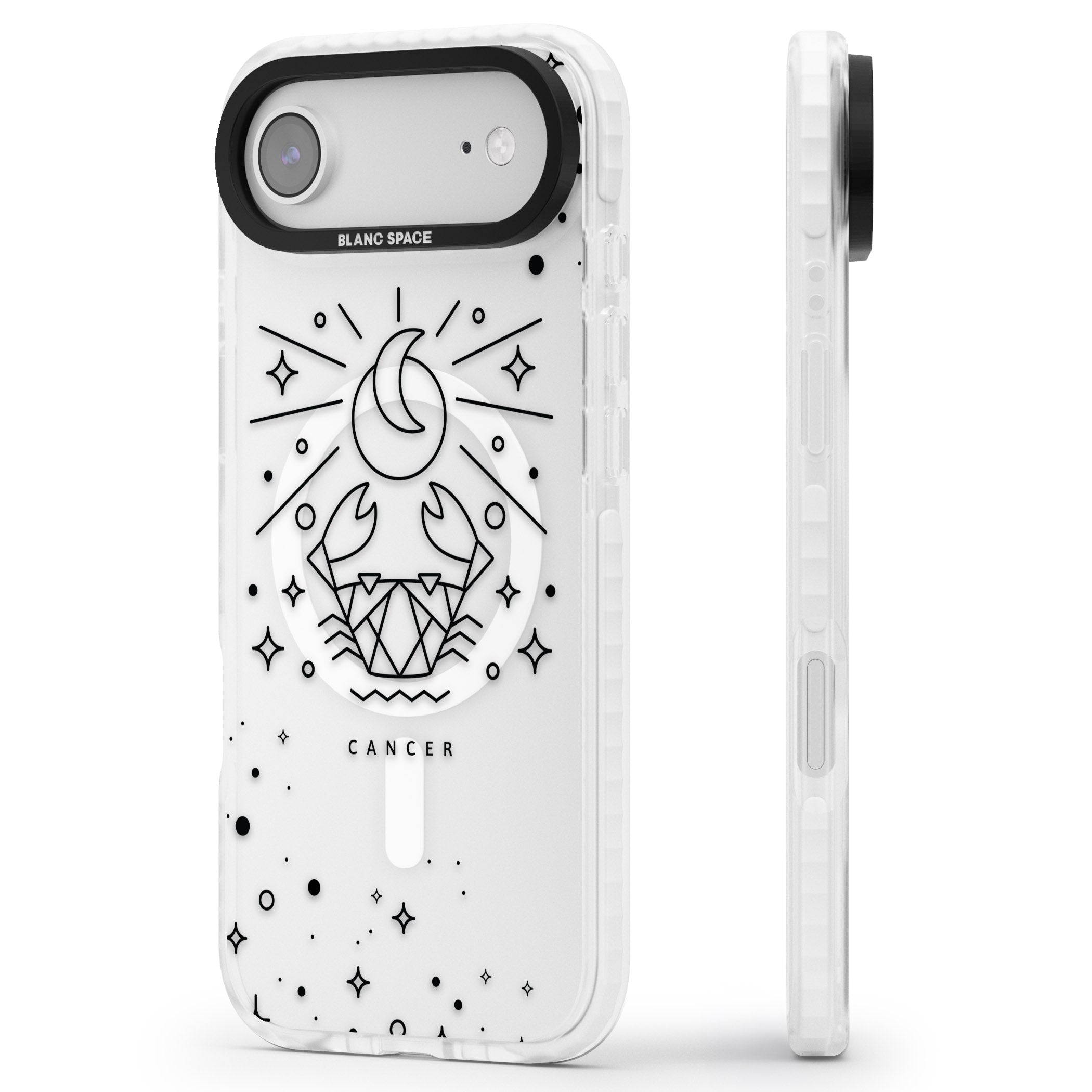 Zodiac Cancer Moon iPhone 17 Air Impact Pro Clear Phone Case Side Profile