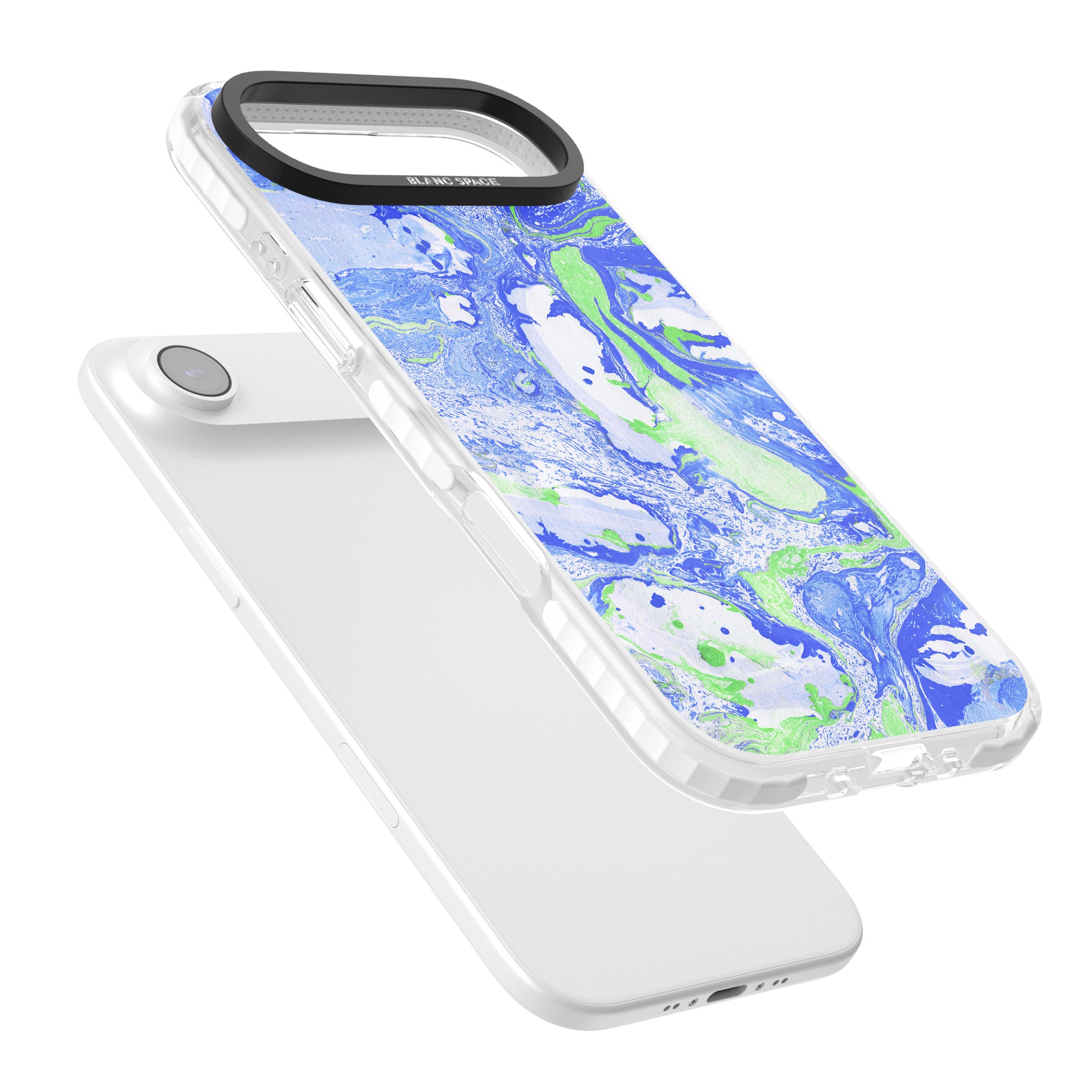 Dark Blue & Green Marbled Paper Pattern iPhone 17 Air Impact Clear Phone Case Colours