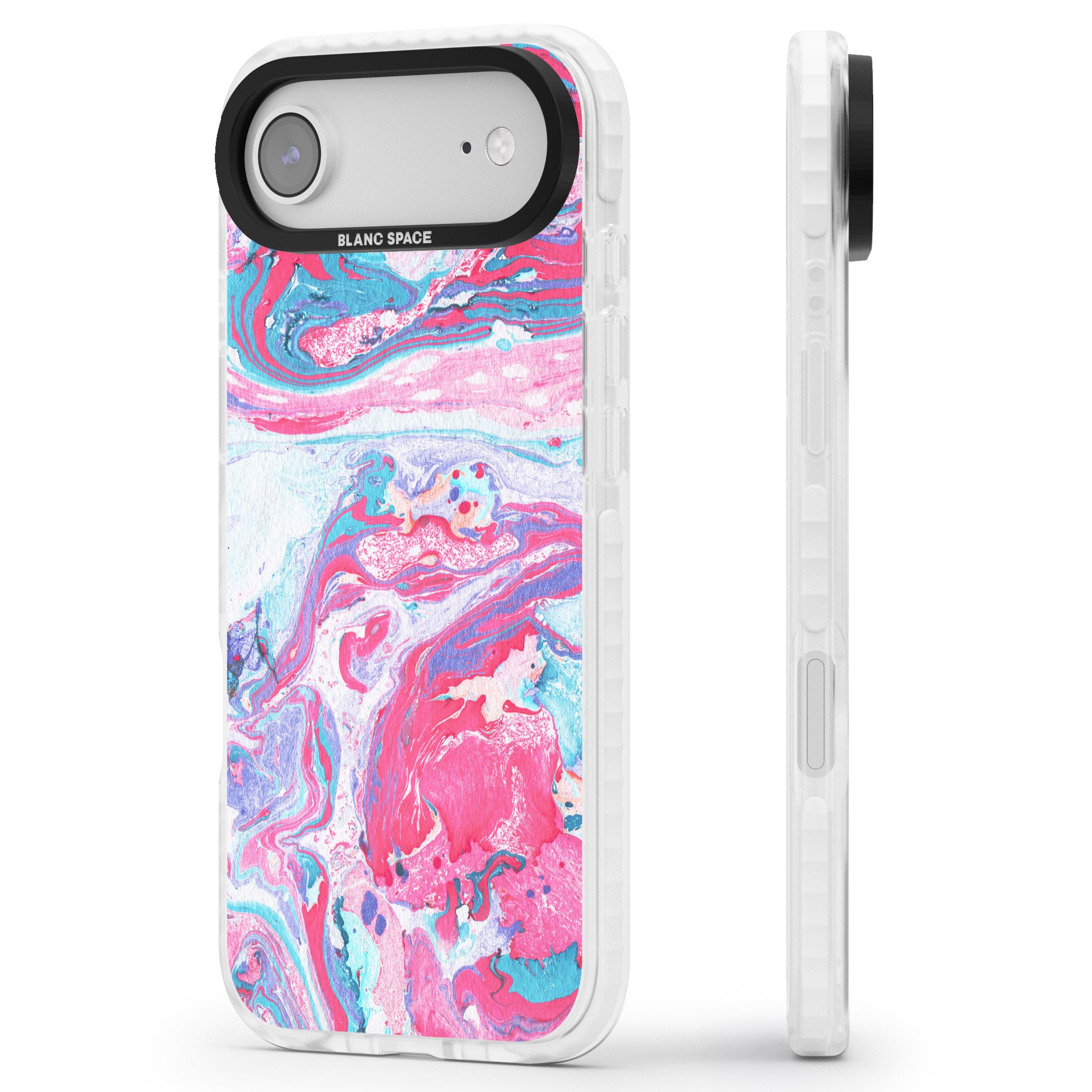 Pink, Blue & Purple Marbled Paper Pattern iPhone 17 Air Impact Clear Phone Case Side Profile
