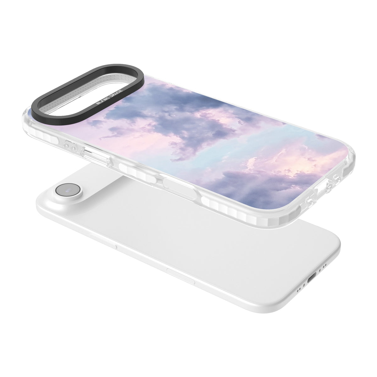 Lavender Clouds iPhone Air Impact Clear Phone Case angled