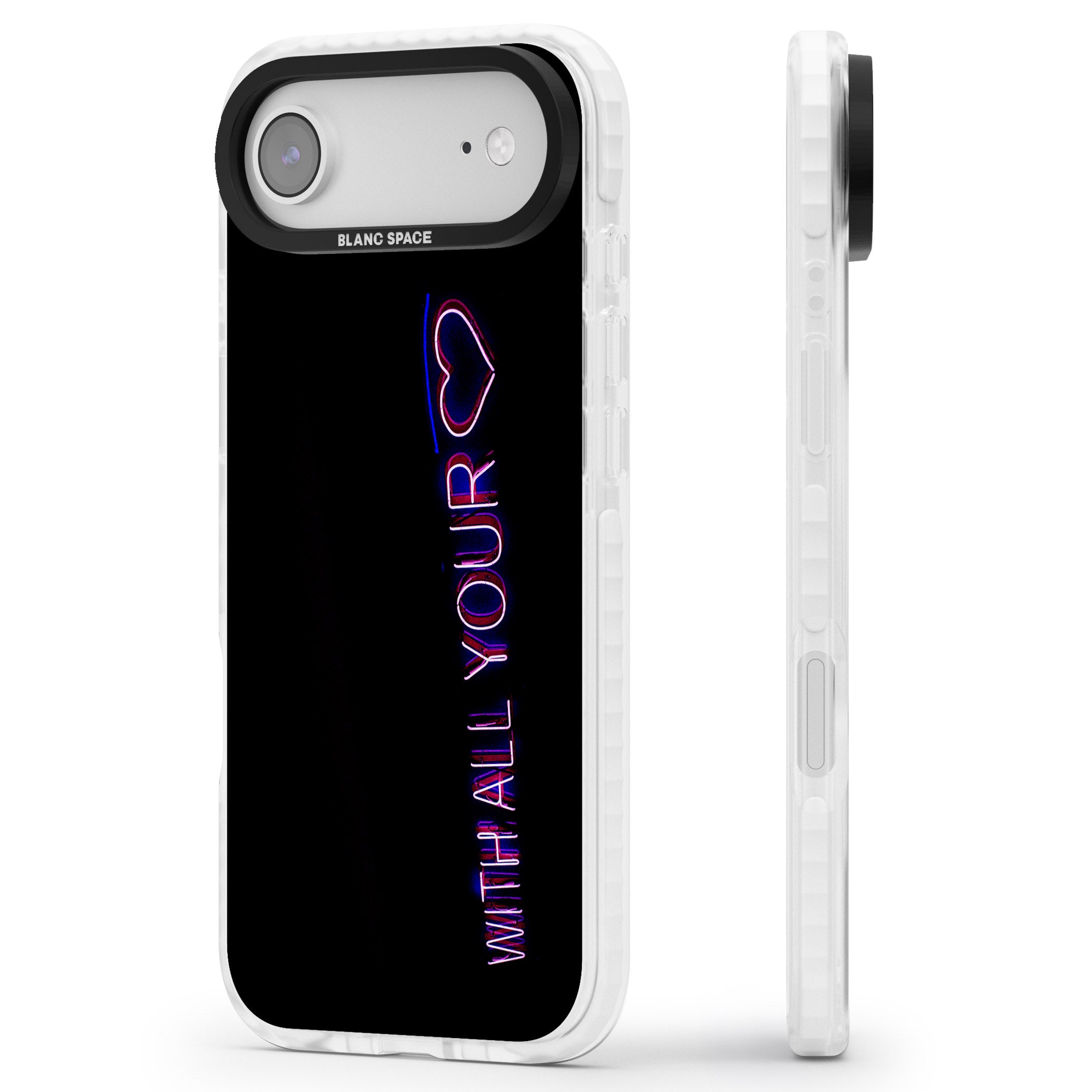 Neon Heart Script iPhone 17 Air Impact Clear Phone Case Side Profile