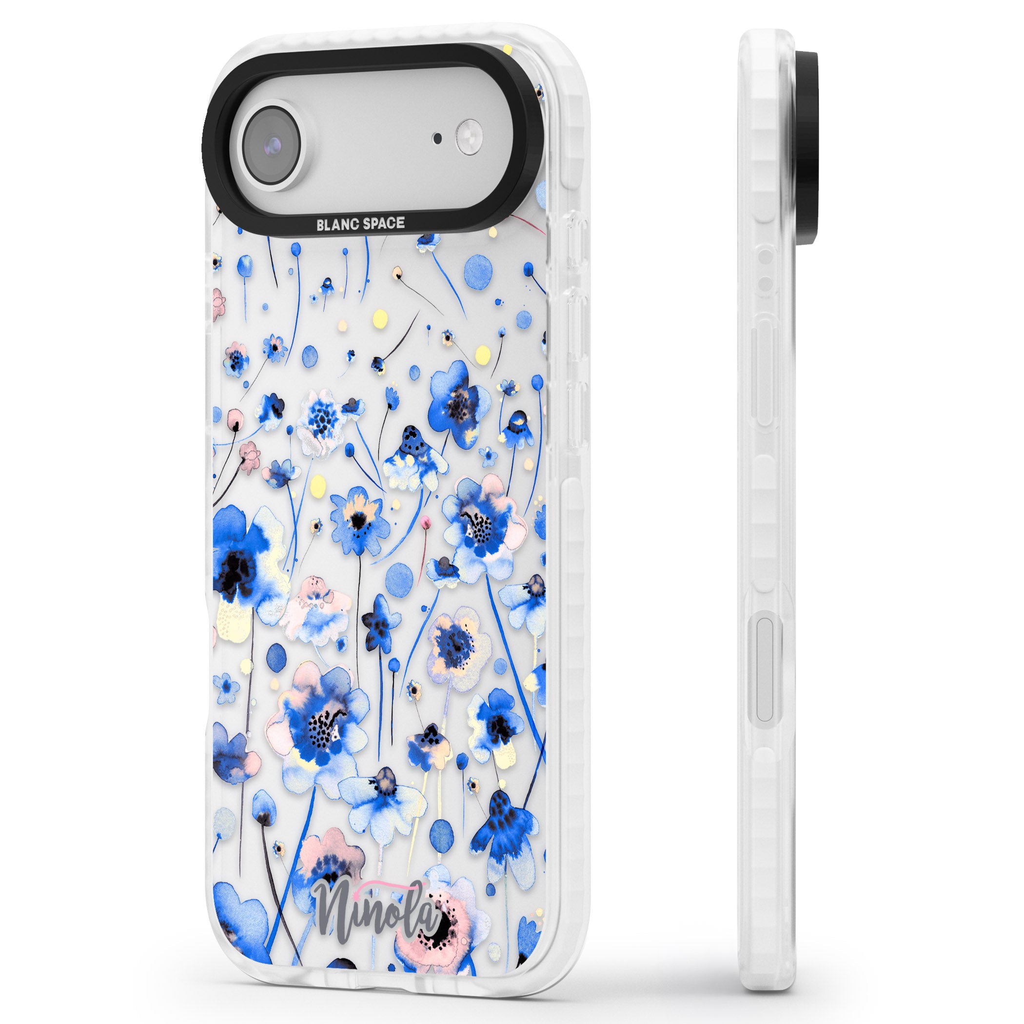 Ink Flowers Blue iPhone 17 Air Impact Clear Phone Case Side Profile