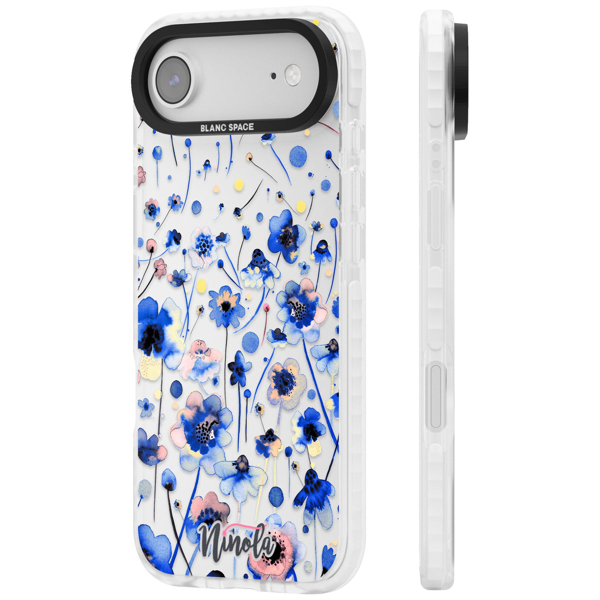 Ink Flowers Blue iPhone Air Impact Clear Phone Case side