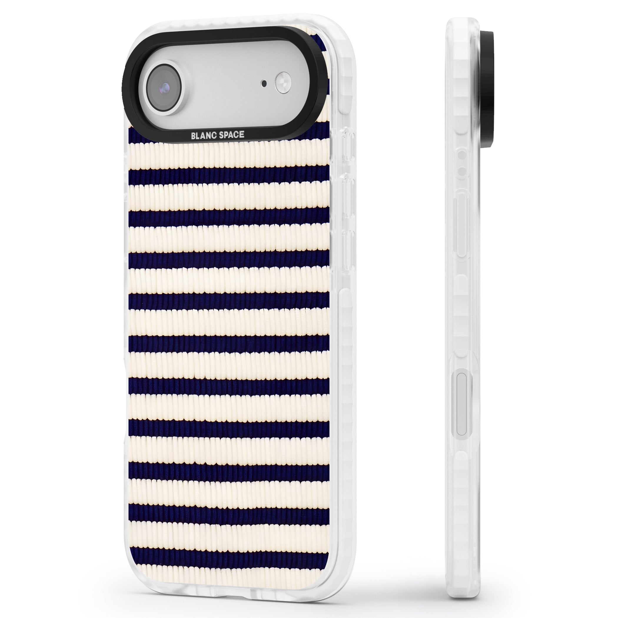 Navy & Cream Stripes iPhone 17 Air Impact Clear Phone Case Side Profile
