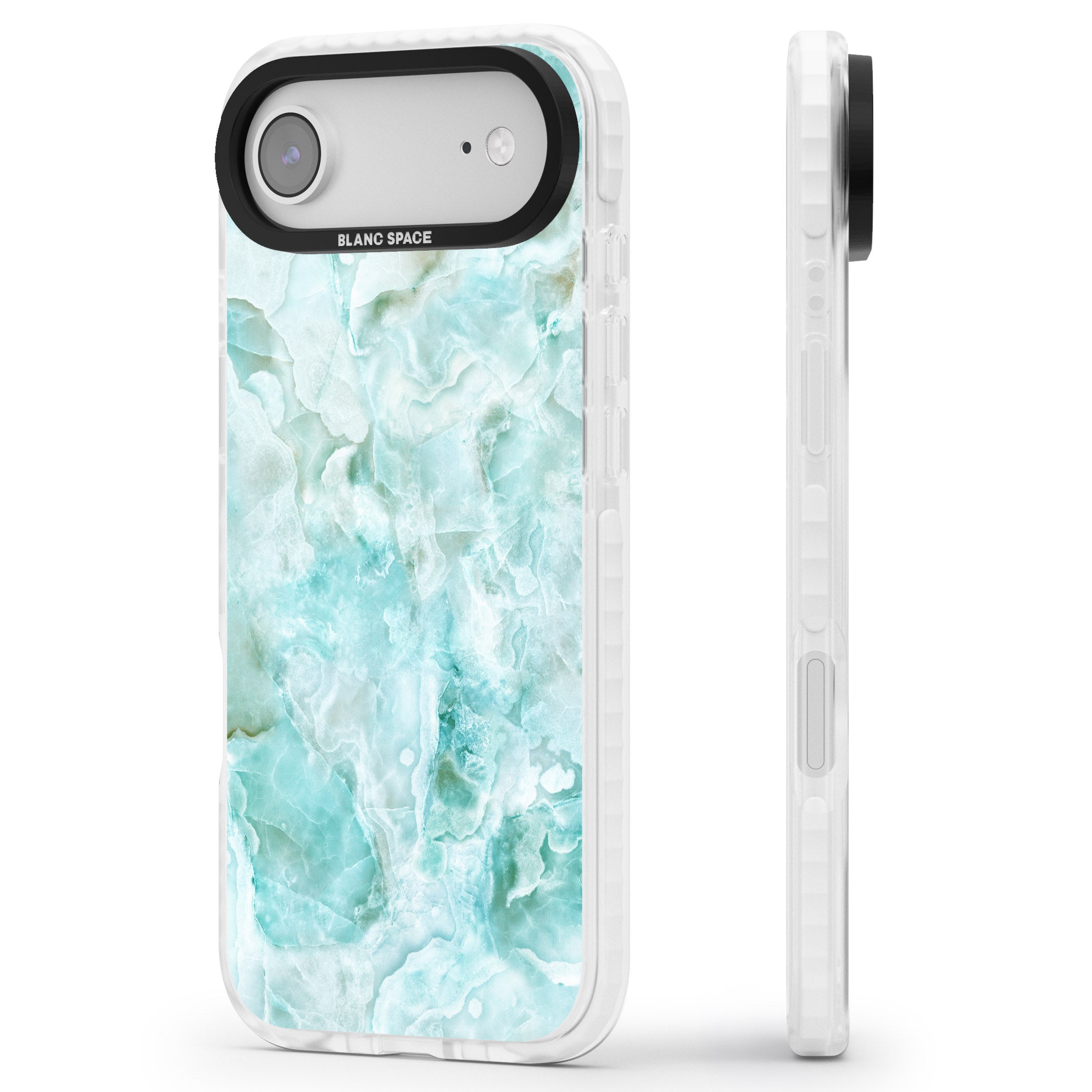 Aqua Onyx Marble iPhone 17 Air Impact Clear Phone Case Side Profile