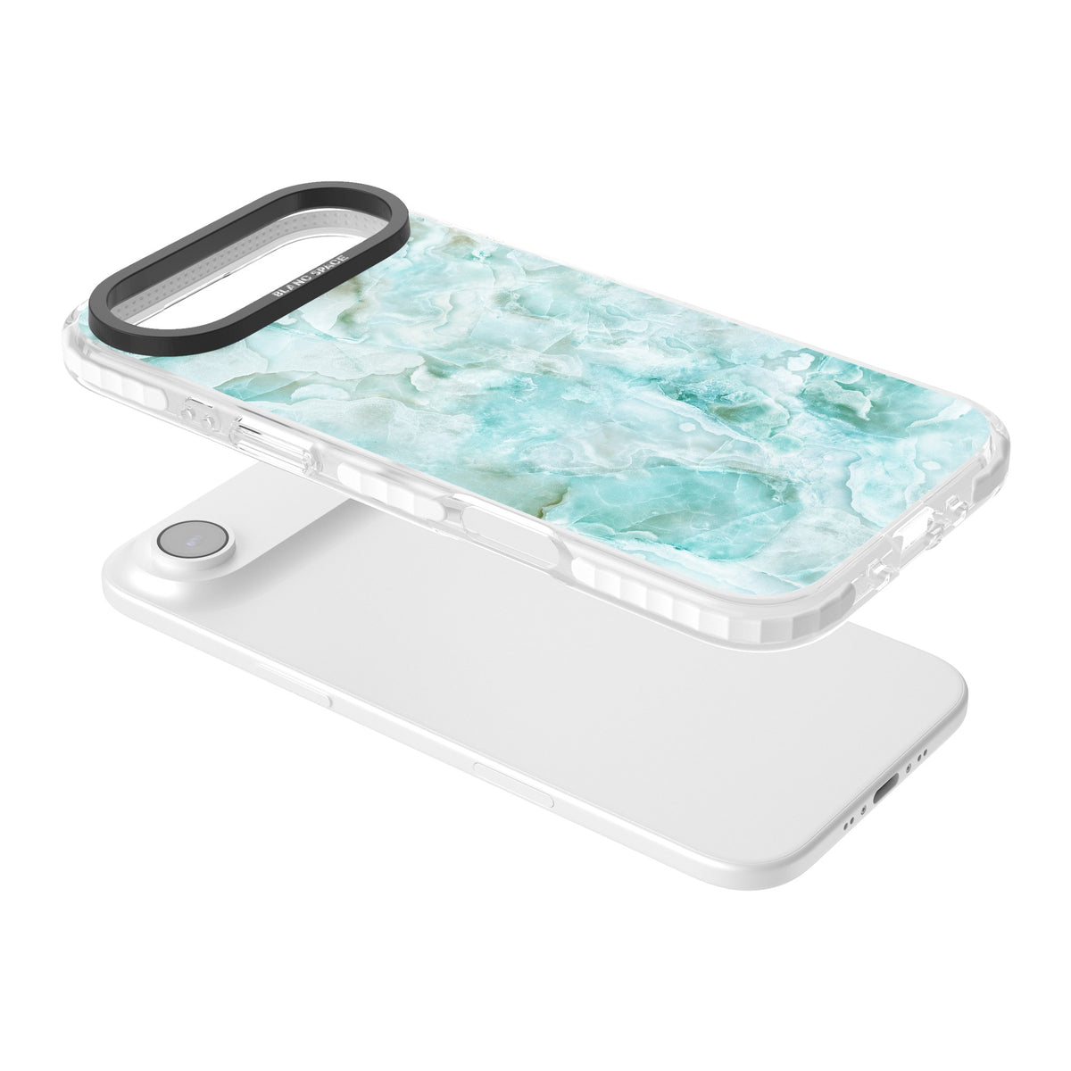 Aqua Onyx Marble iPhone Air Impact Clear Phone Case angled