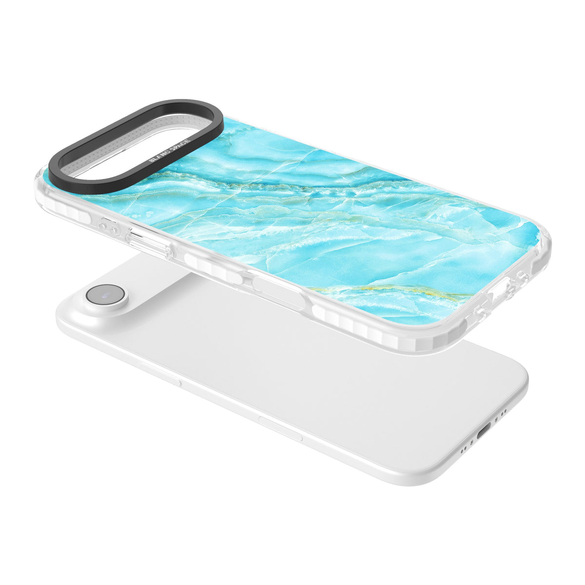 Blue Onyx Marble iPhone Air Impact Clear Phone Case angled