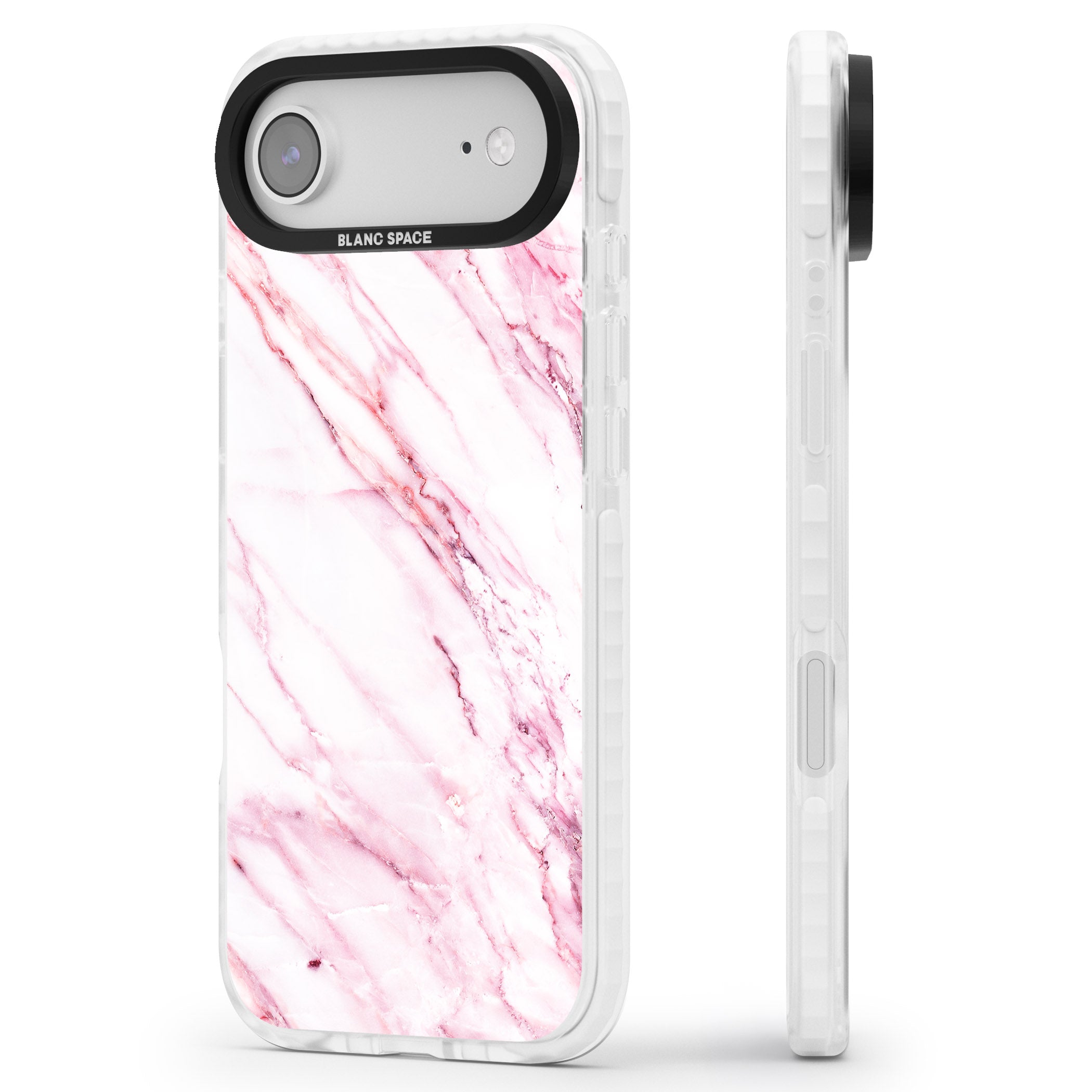 White Pink Onyx Marble iPhone 17 Air Impact Clear Phone Case Side Profile