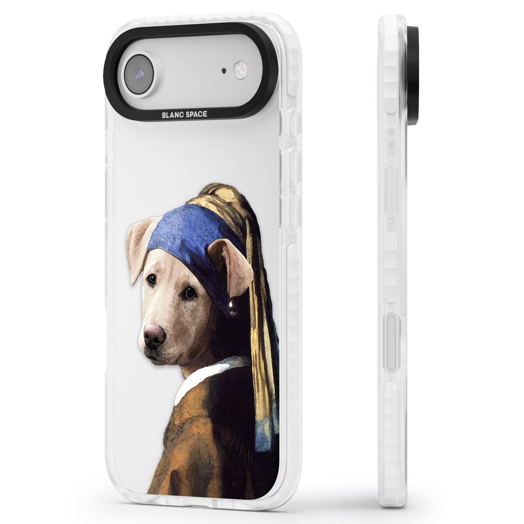 Doggo With A Pearl Earring iPhone 17 Air Impact Clear Phone Case Side Profile