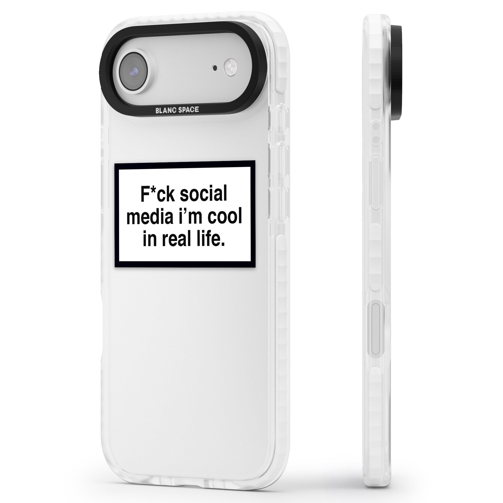 F*Ck Social Media iPhone 17 Air Impact Clear Phone Case Side Profile