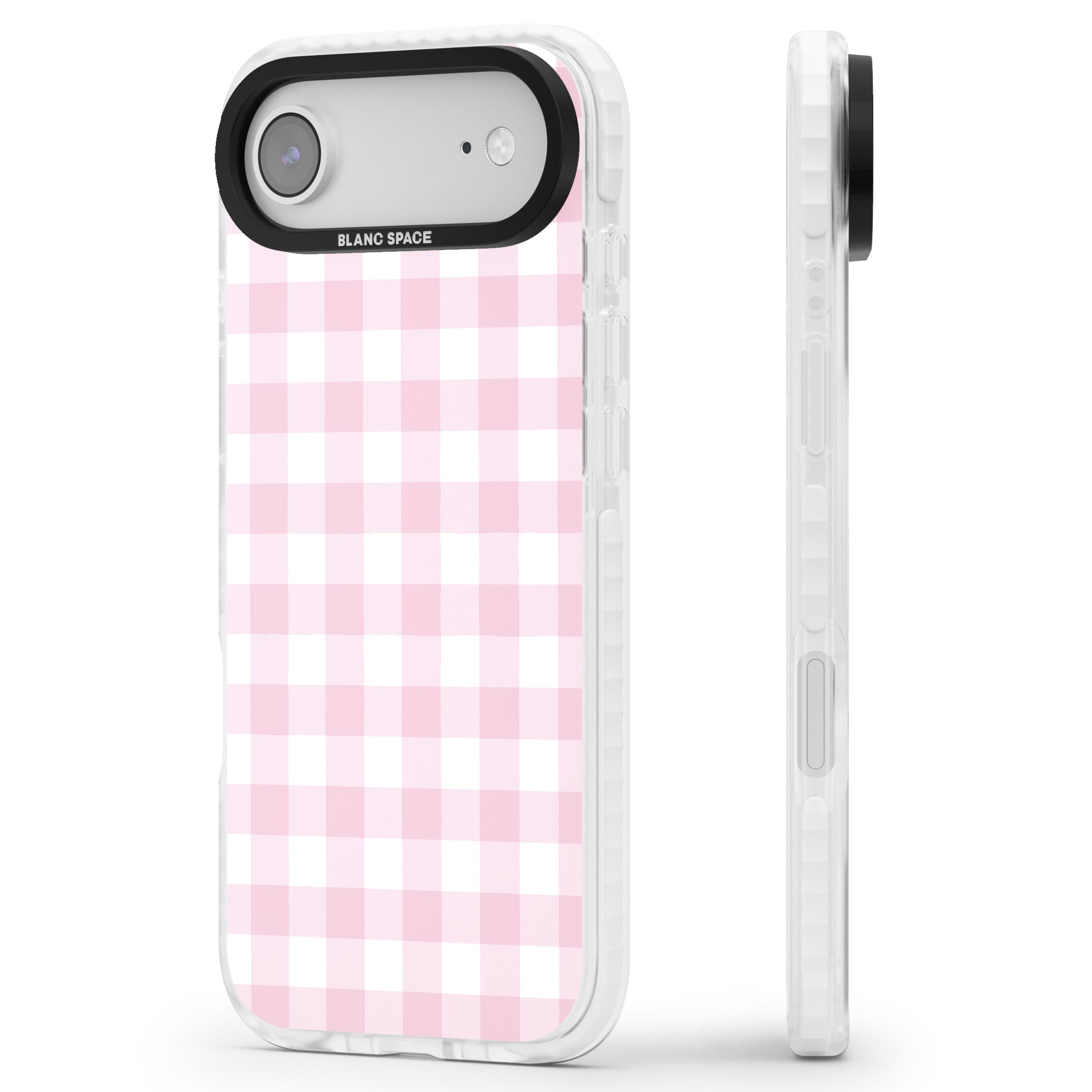 Pink Gingham Pattern iPhone 17 Air Impact Clear Phone Case Side Profile