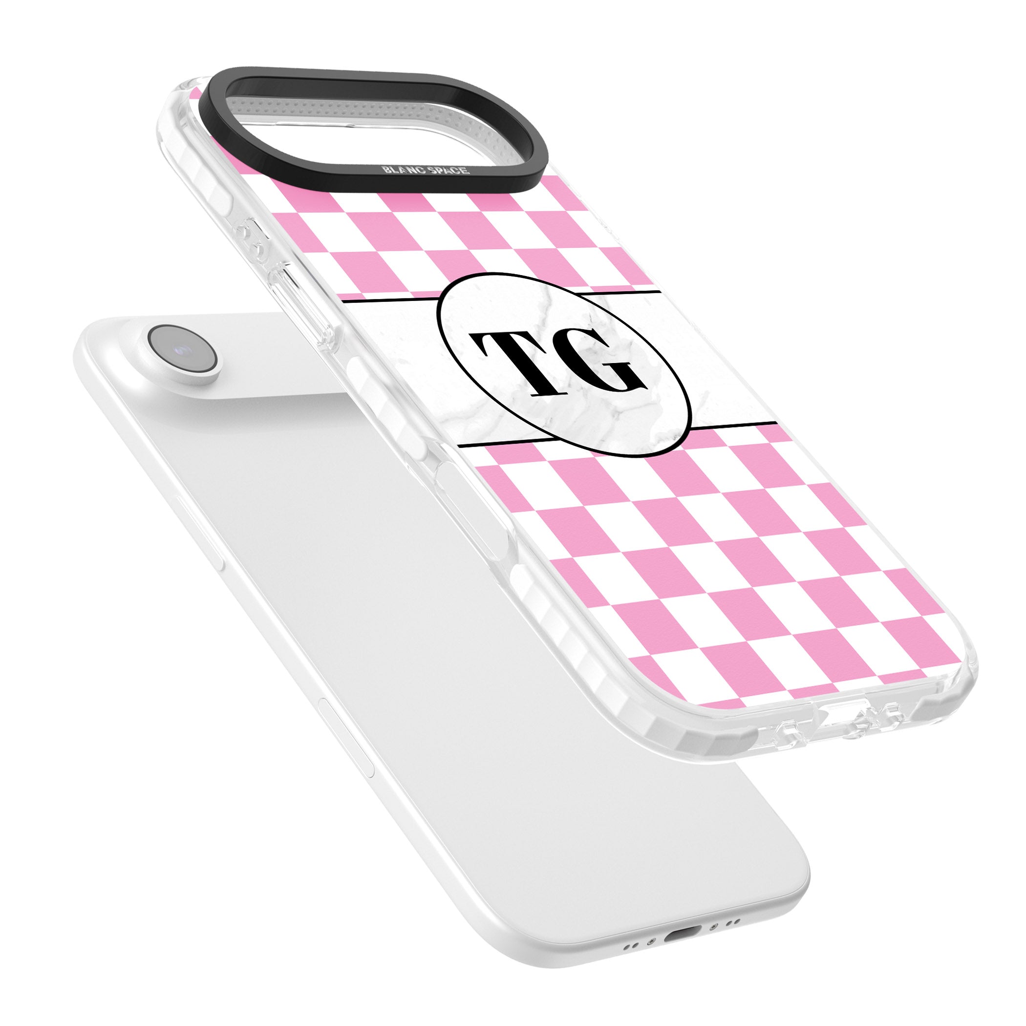 Personalised Monogrammed Pink Check iPhone 17 Air Impact Clear Phone Case Colours