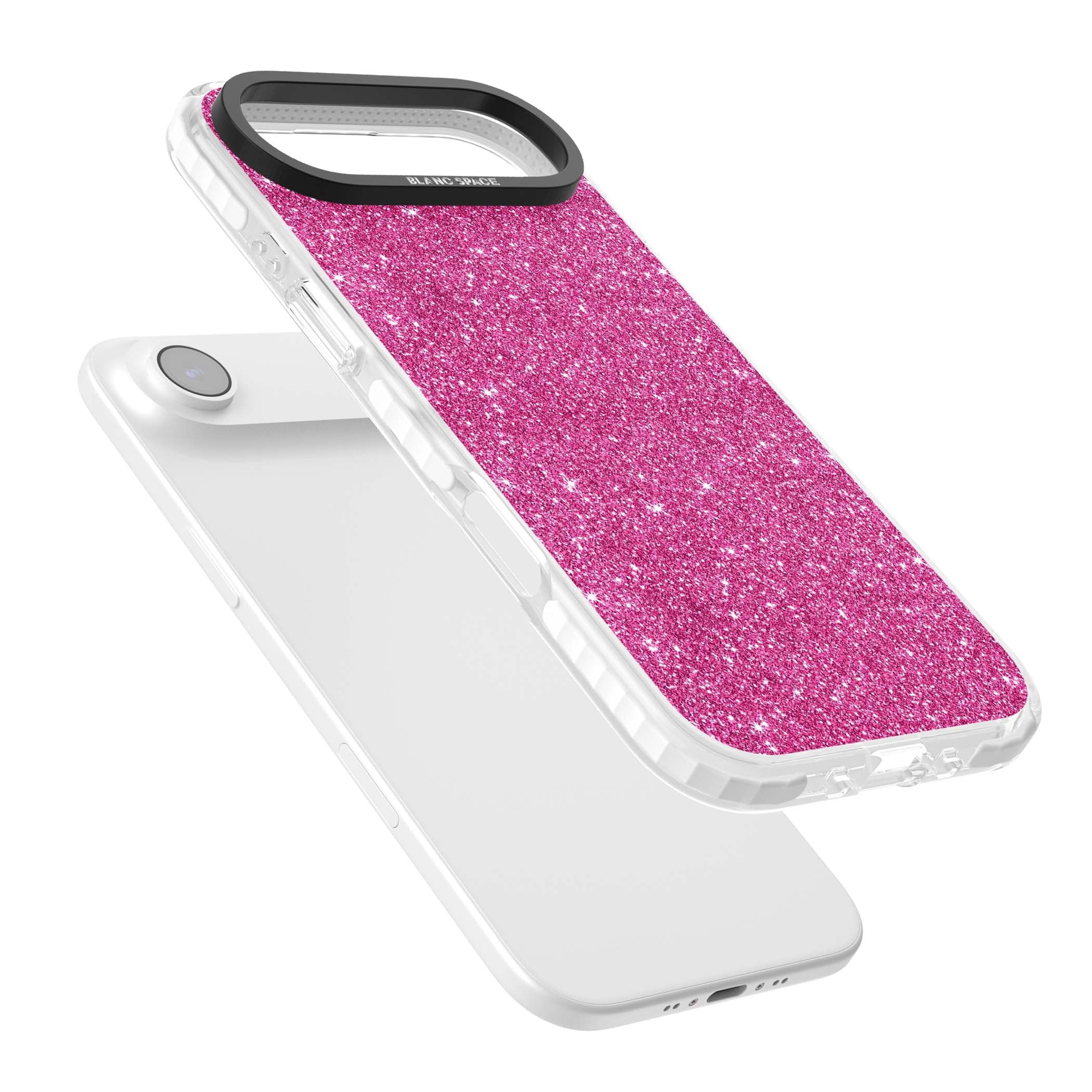 Pink Glitter Y2K iPhone case featuring hot pink glitter wallpaper with sparkle shimmer effect | Black Impact case for iPhone Air