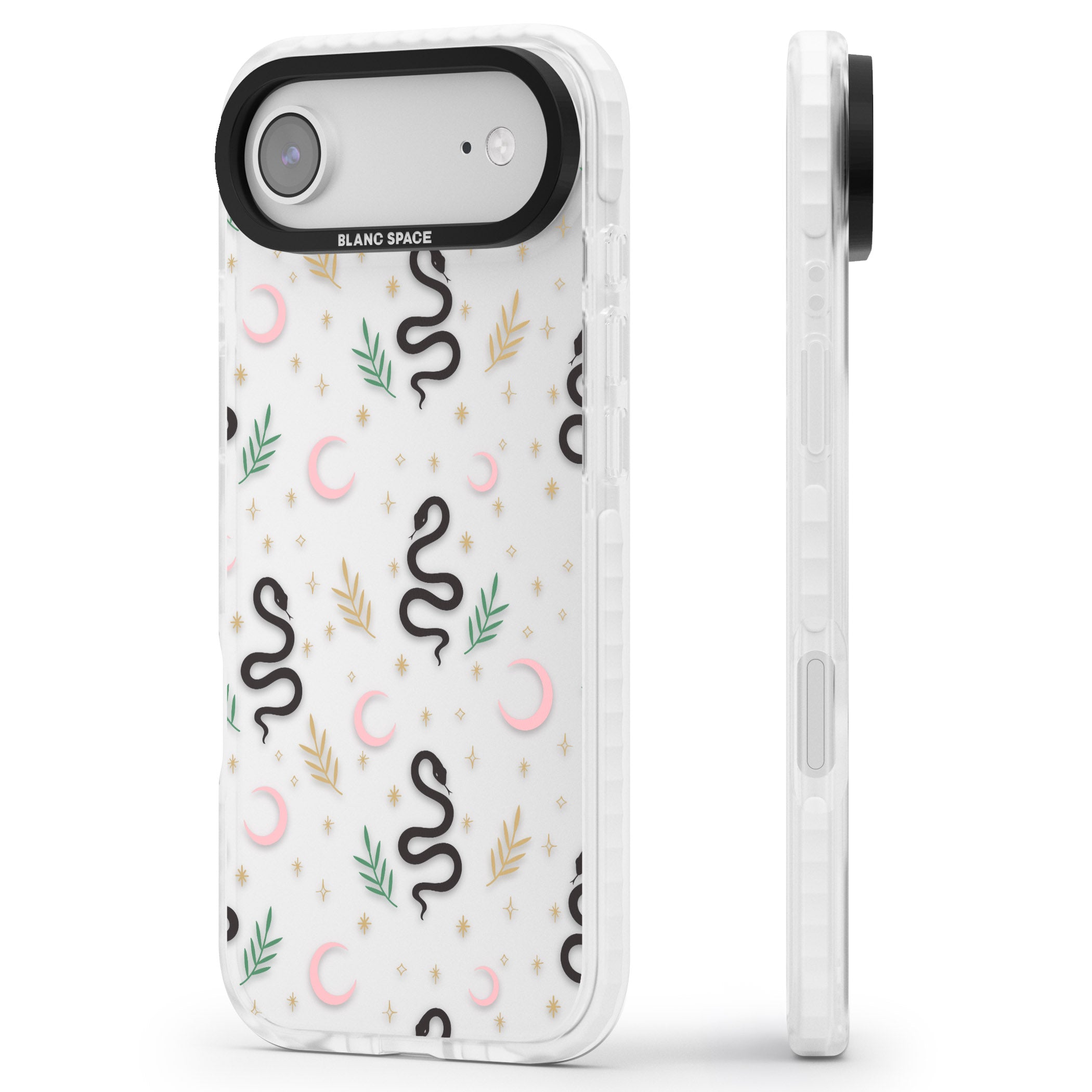 Snake & Moon Pattern iPhone 17 Air Impact Clear Phone Case Side Profile