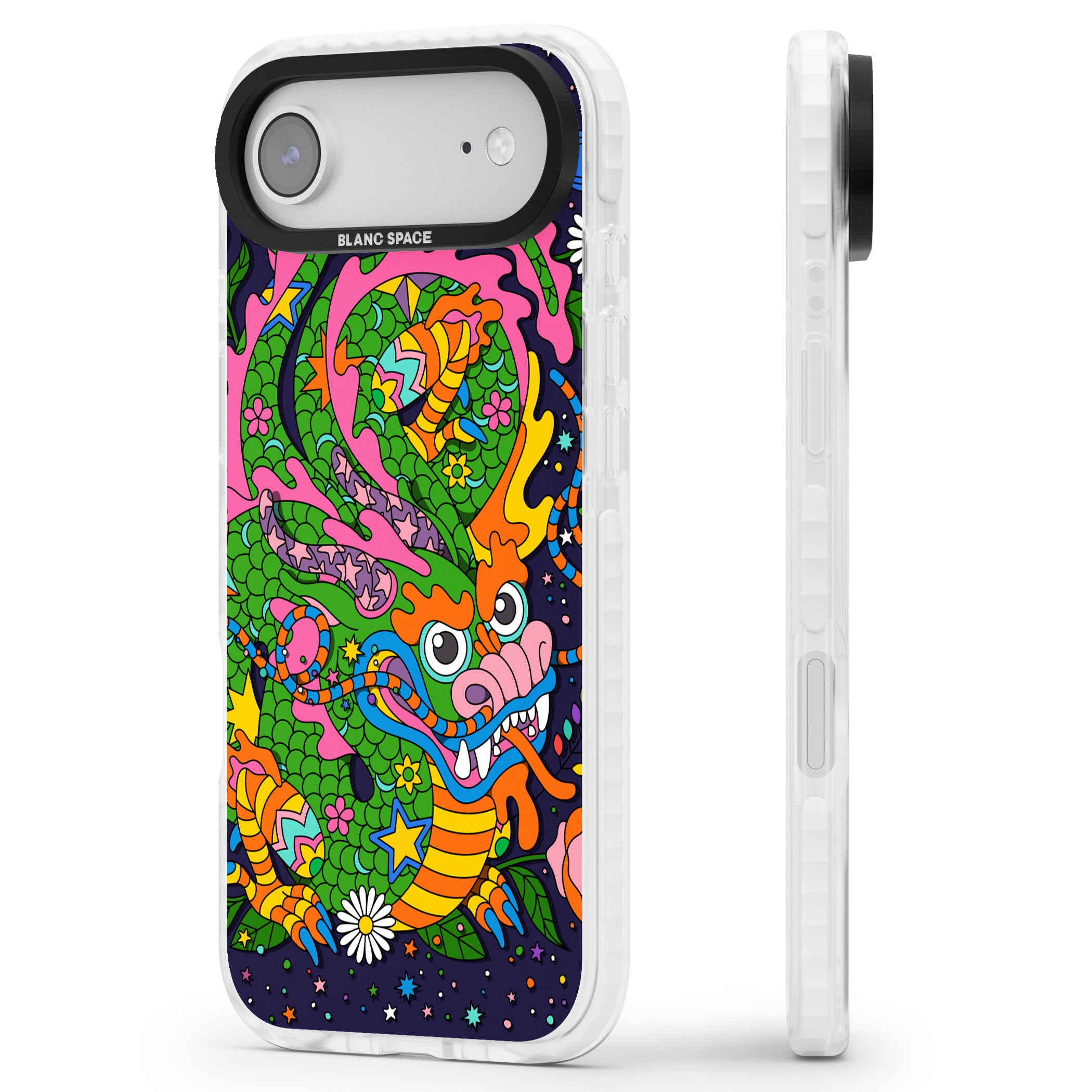 Psychedelic Jungle Dragon (Purple) iPhone 17 Air Impact Clear Phone Case Side Profile