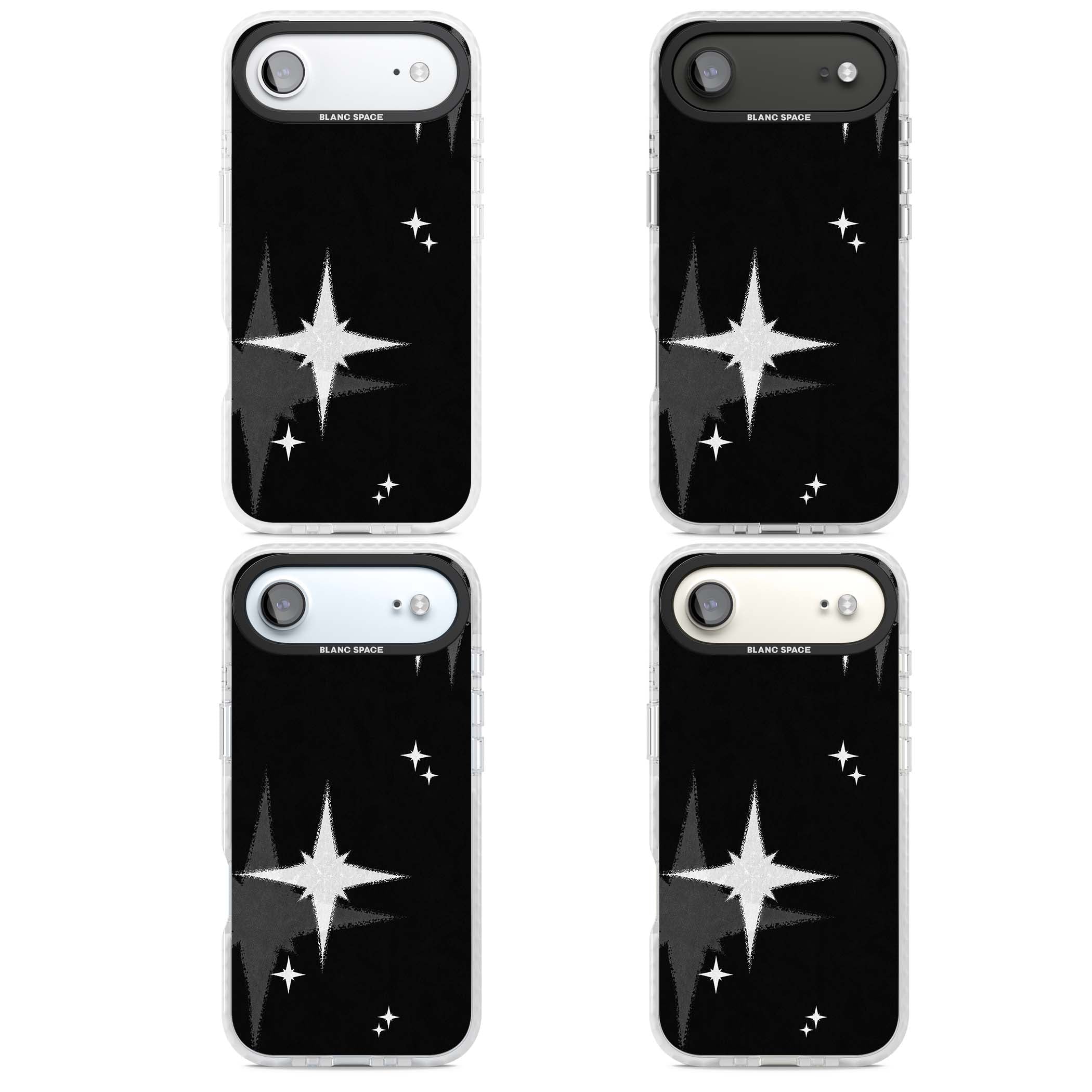Black Sparkle celestial iPhone case featuring white sparkle stars on a black night sky background | Black Impact case for iPhone Air