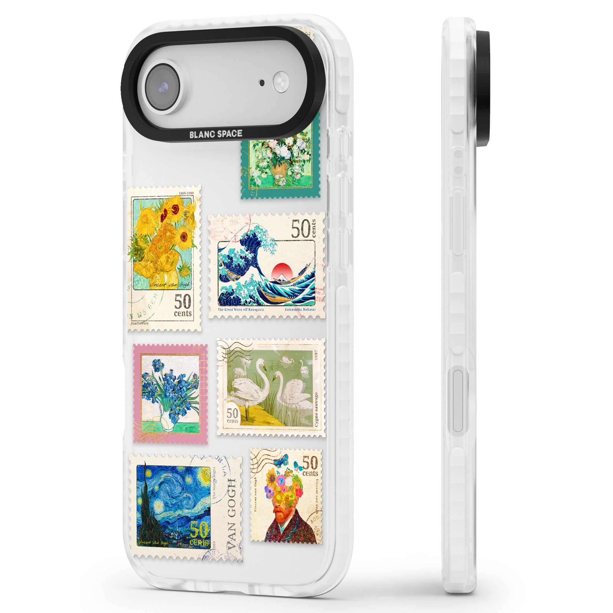 Vintage Art Stamps iPhone 17 Air Impact Clear Phone Case Side Profile