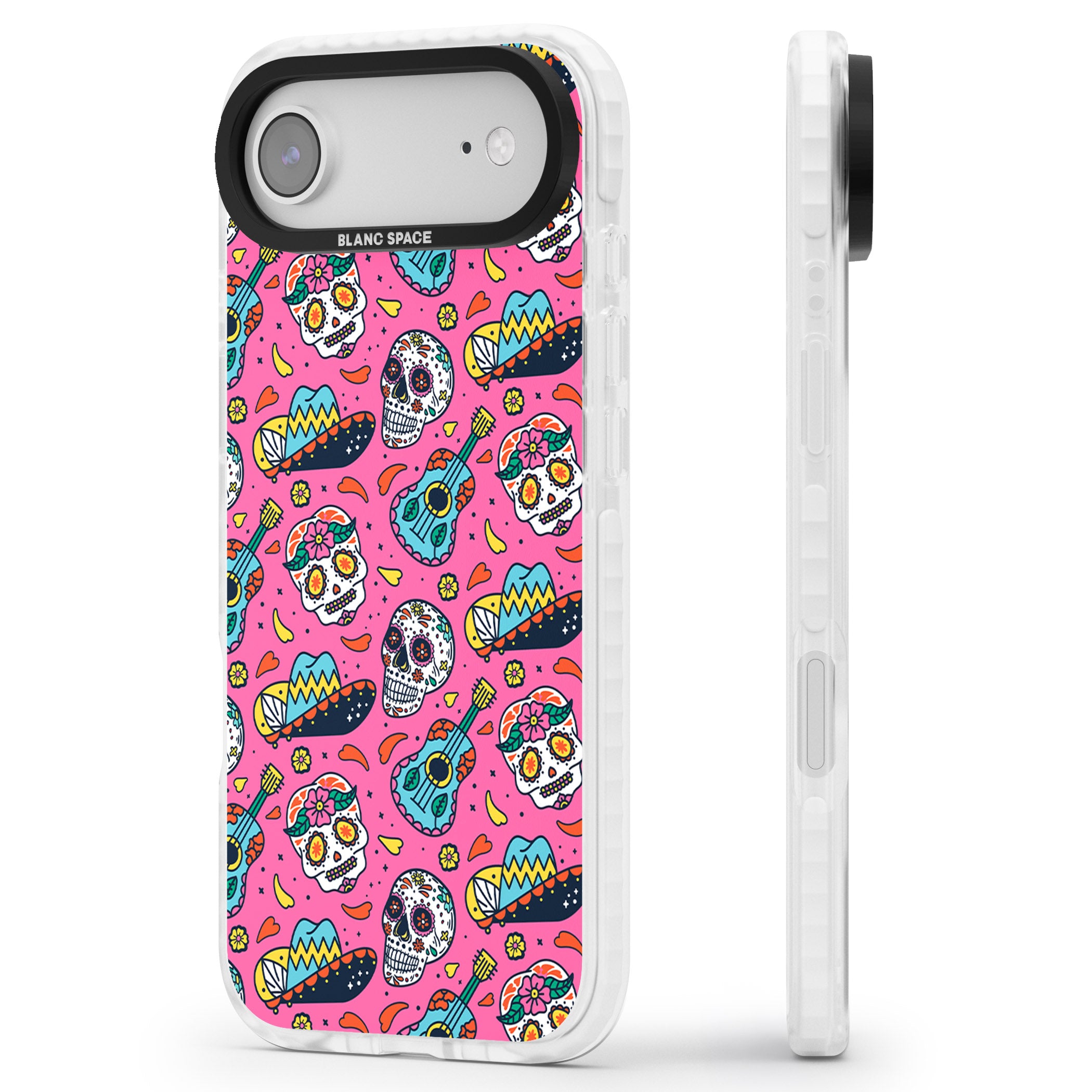 Pink Day Of The Dead Pattern iPhone 17 Air Impact Clear Phone Case Side Profile