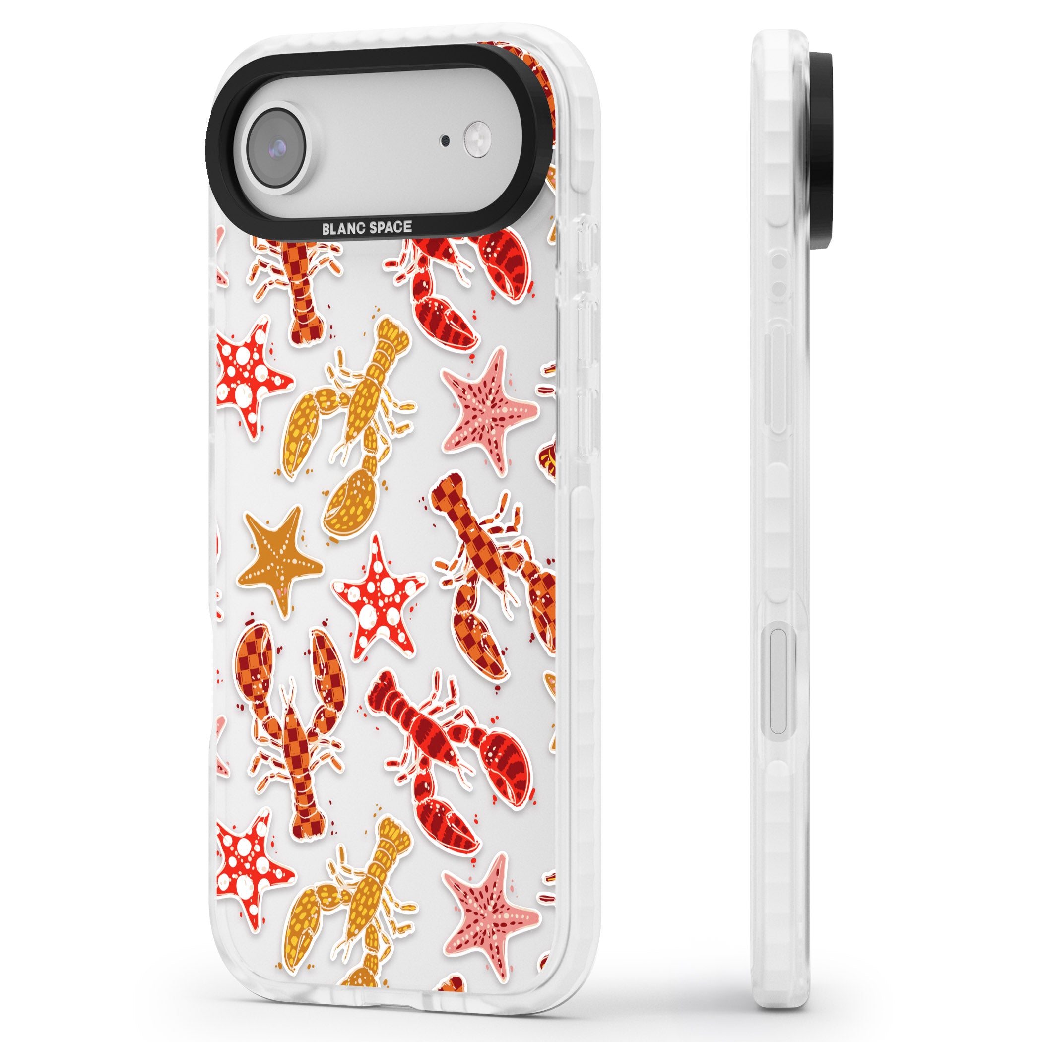 Lobster & Starfish Coastal Pattern iPhone 17 Air Impact Clear Phone Case Side Profile