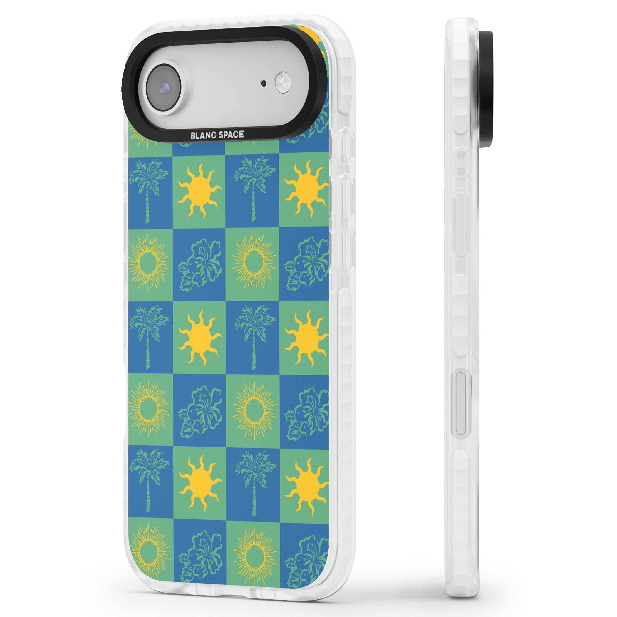 Green & Blue Tropical Checked iPhone 17 Air Impact Clear Phone Case Side Profile