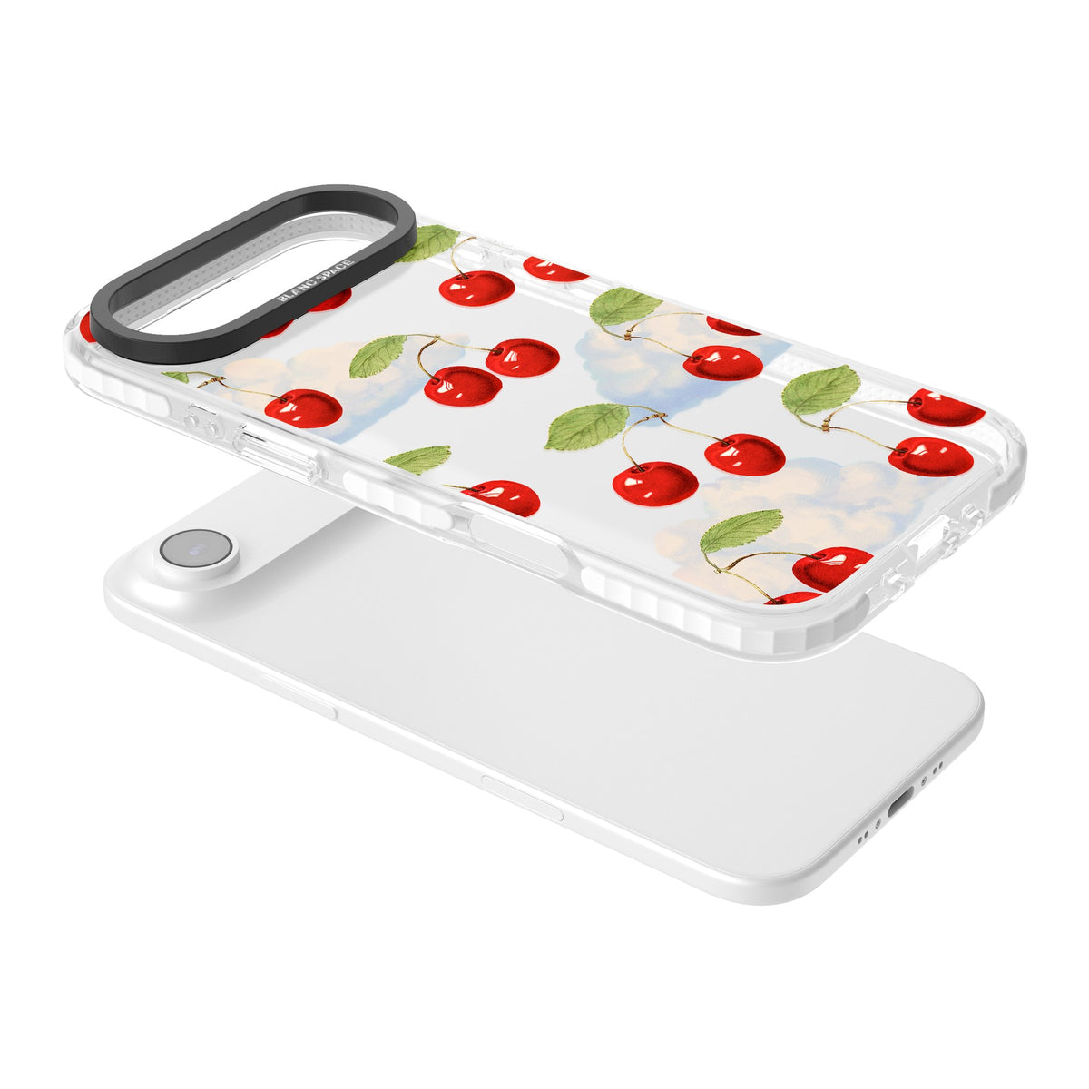 Vintage Cherries & Clouds iPhone Air Impact Clear Phone Case angled