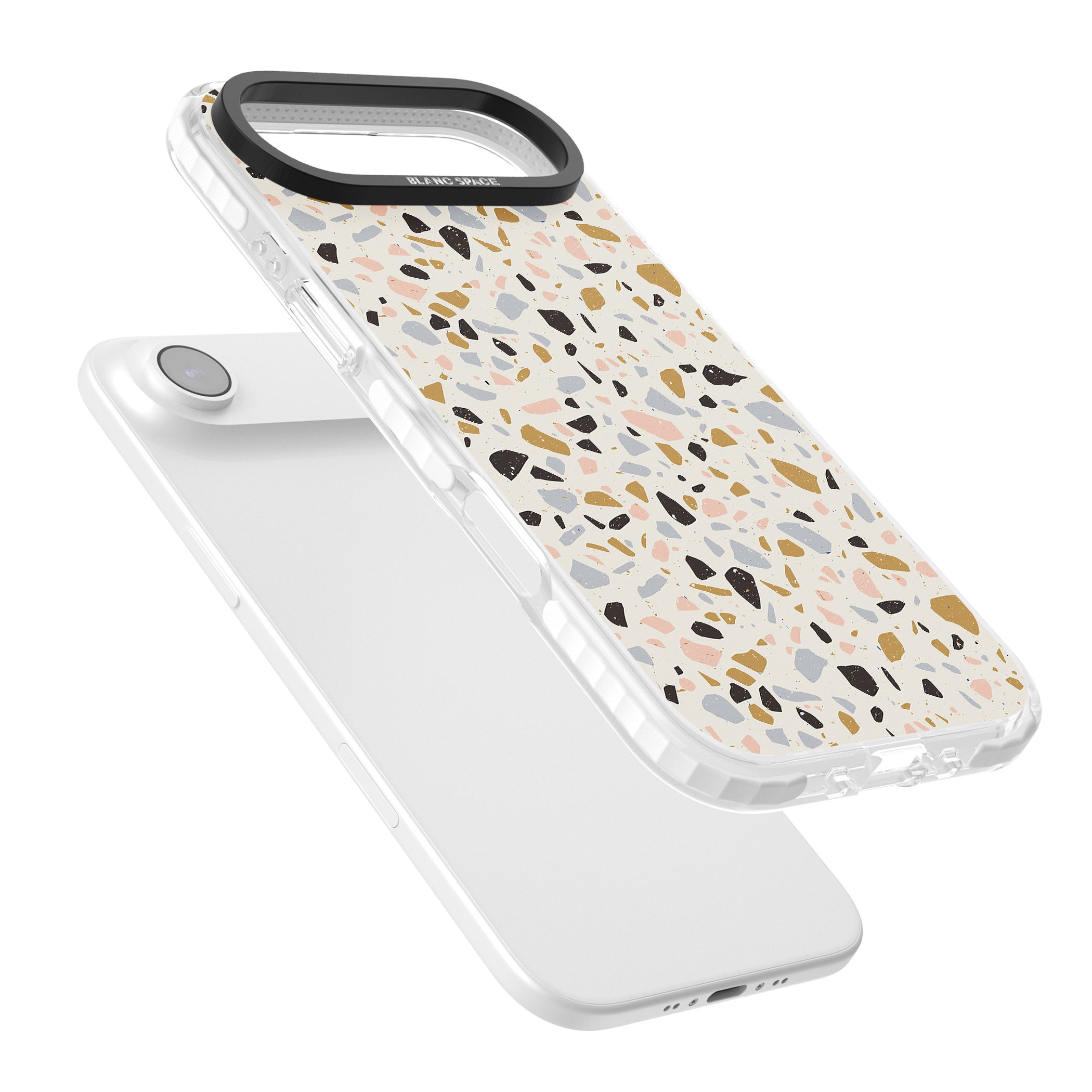 Pale Pink, Blue, & Mocha Terrazzo Pattern iPhone 17 Air Impact Clear Phone Case Colours