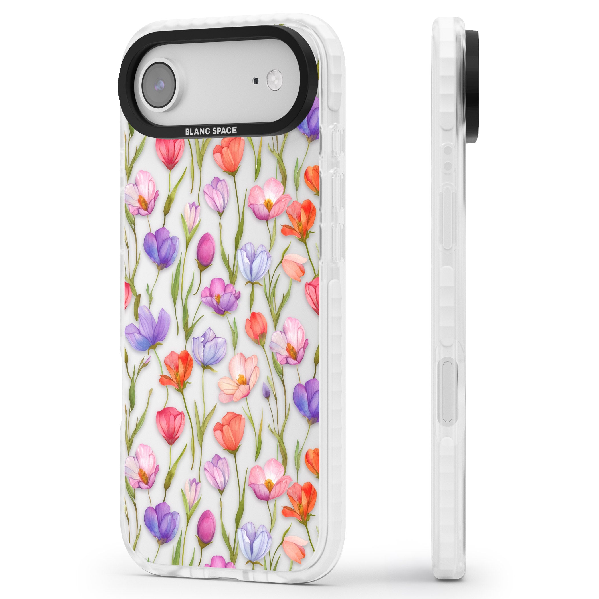 Red, Pink & Purple Flowers iPhone 17 Air Impact Clear Phone Case Side Profile