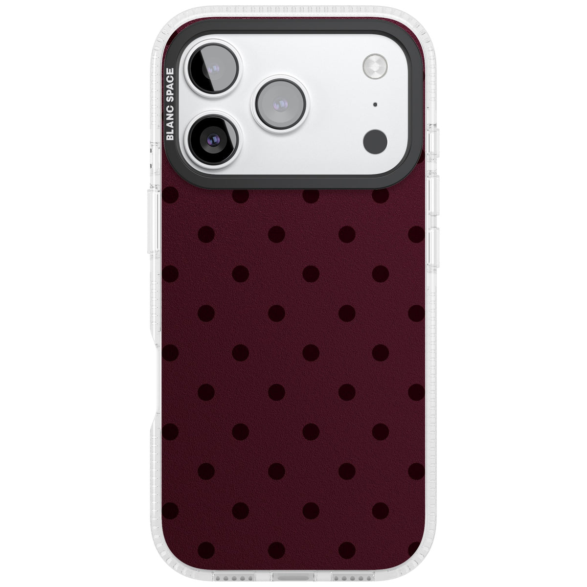 Burgundy Polka Dot minimalist iPhone case featuring black polka dots on a deep burgundy wine red background iPhone 17 Pro Impact Air Phone Case front