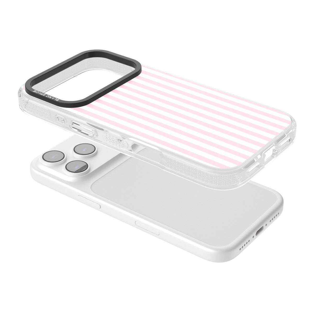 Pink Stripe preppy iPhone case featuring soft pastel pink and white vertical candy stripes iPhone 17 Pro Impact Air Phone Case angled