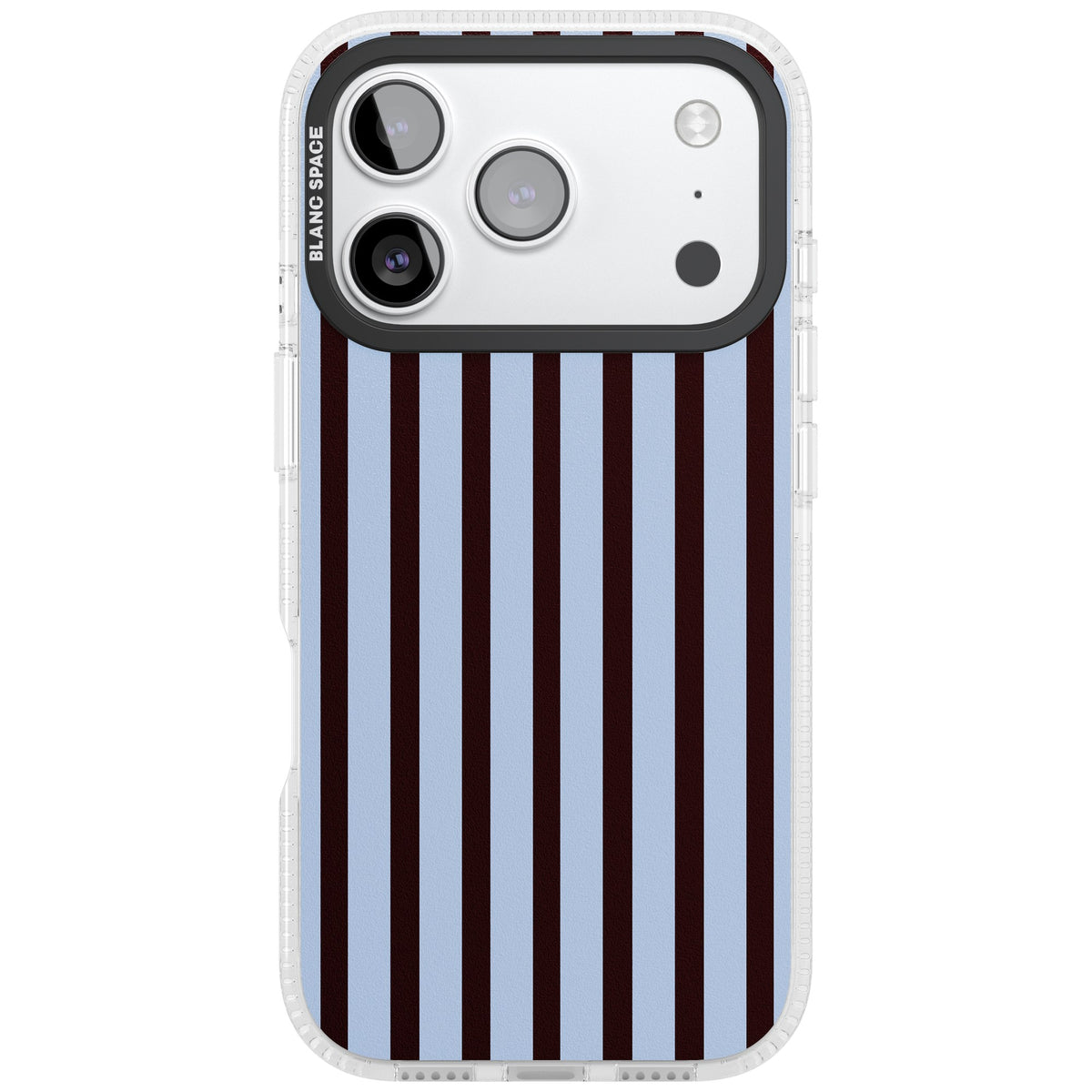 Blackcurrant Stripe preppy iPhone case featuring vertical burgundy and light blue stripes in a classic pinstripe layout iPhone 17 Pro Impact Air Phone Case front